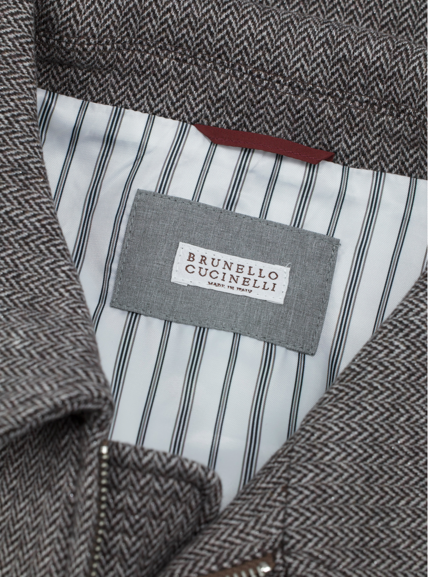 Brunello Cucinelli Light Brown Brushed-Cotton Herringbone Harrington-Jacket