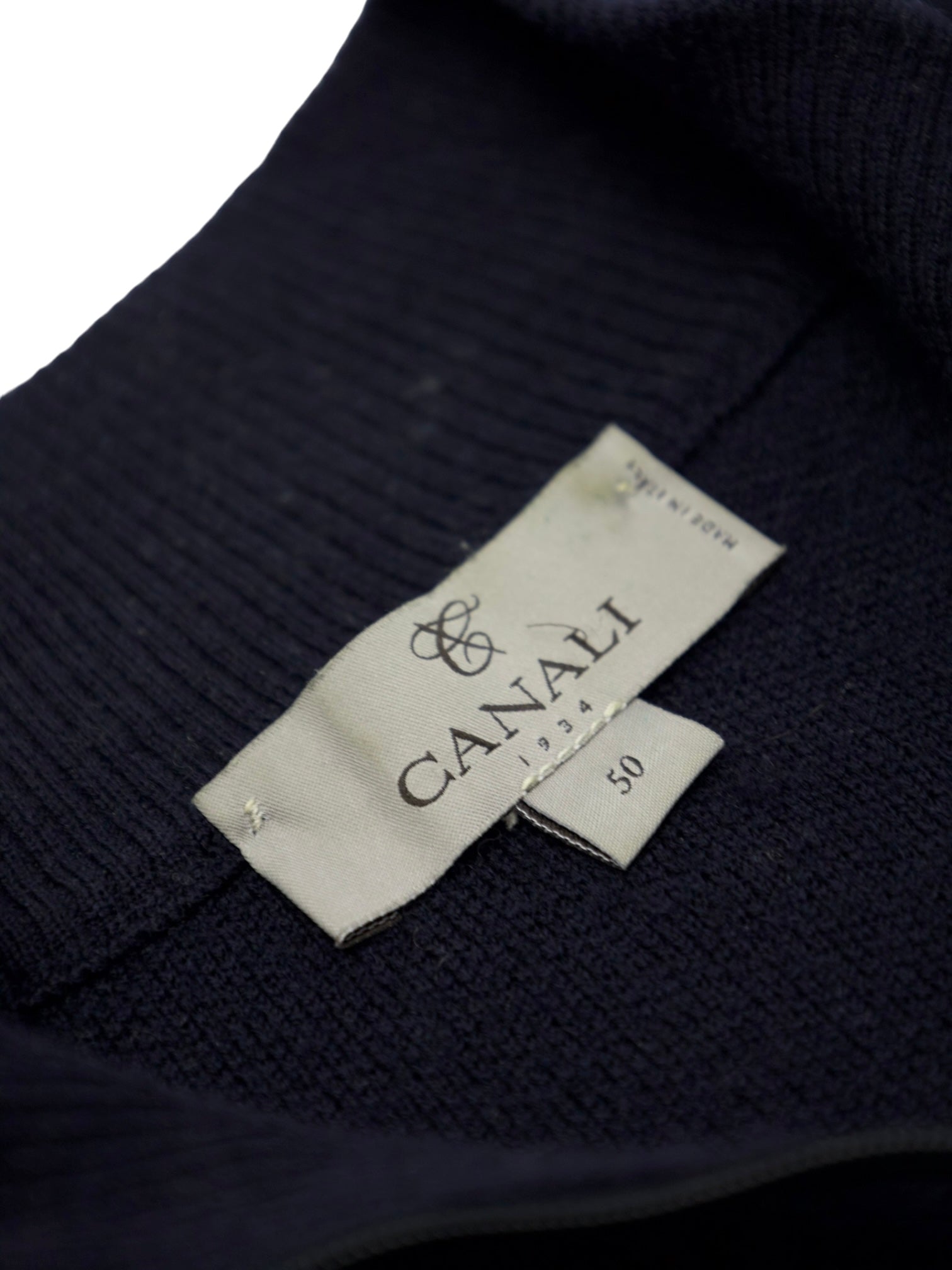 Canali Navy Cashmere Woollen Zip-Up Fisherman's Knitwear