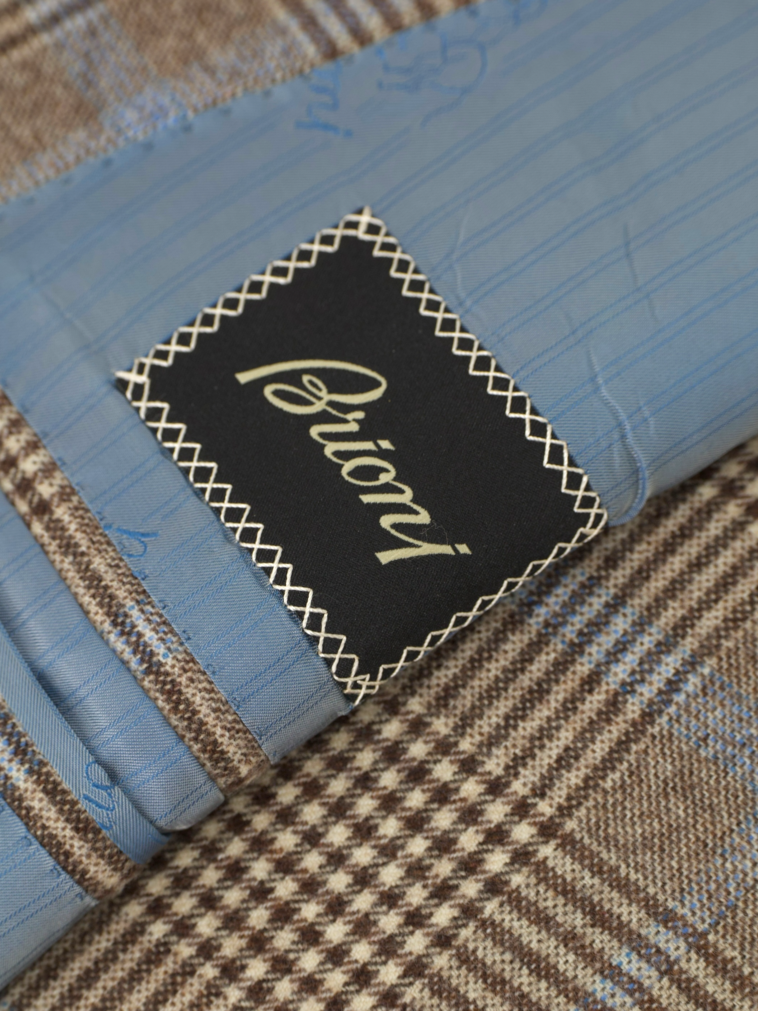 Brioni Light Brown & Blue Brushed Wool Prince of Wales Senato Jacket