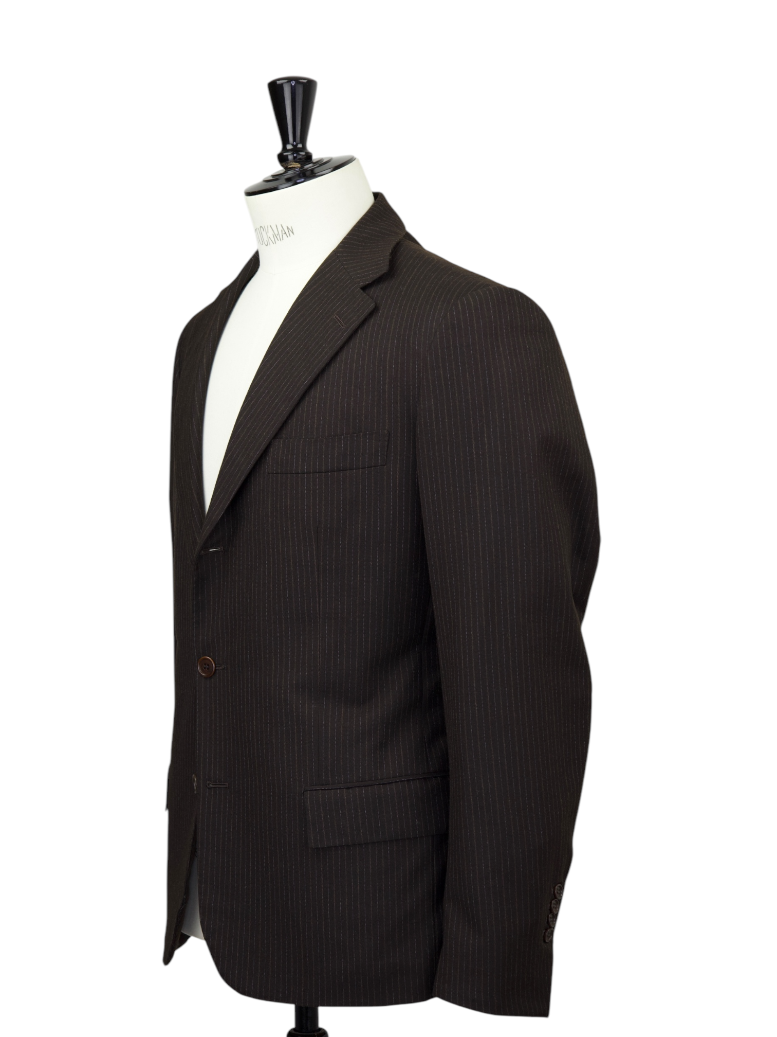 Kiton Dark Brown Brushed Wool Pinstripe Suit