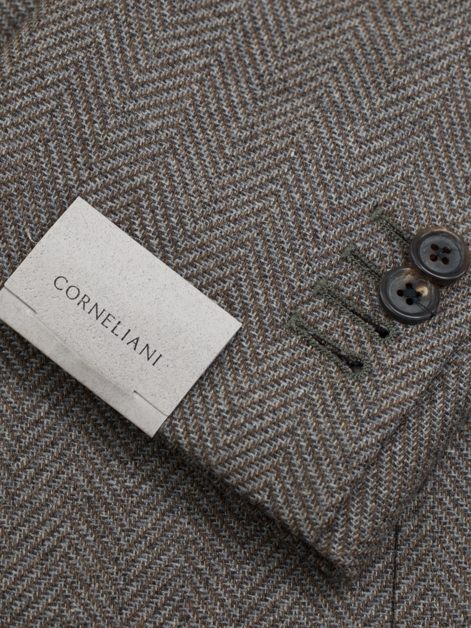 Corneliani Sartoria Brown & Ice-Blue Wool & Cashmere Herringbone Jacket