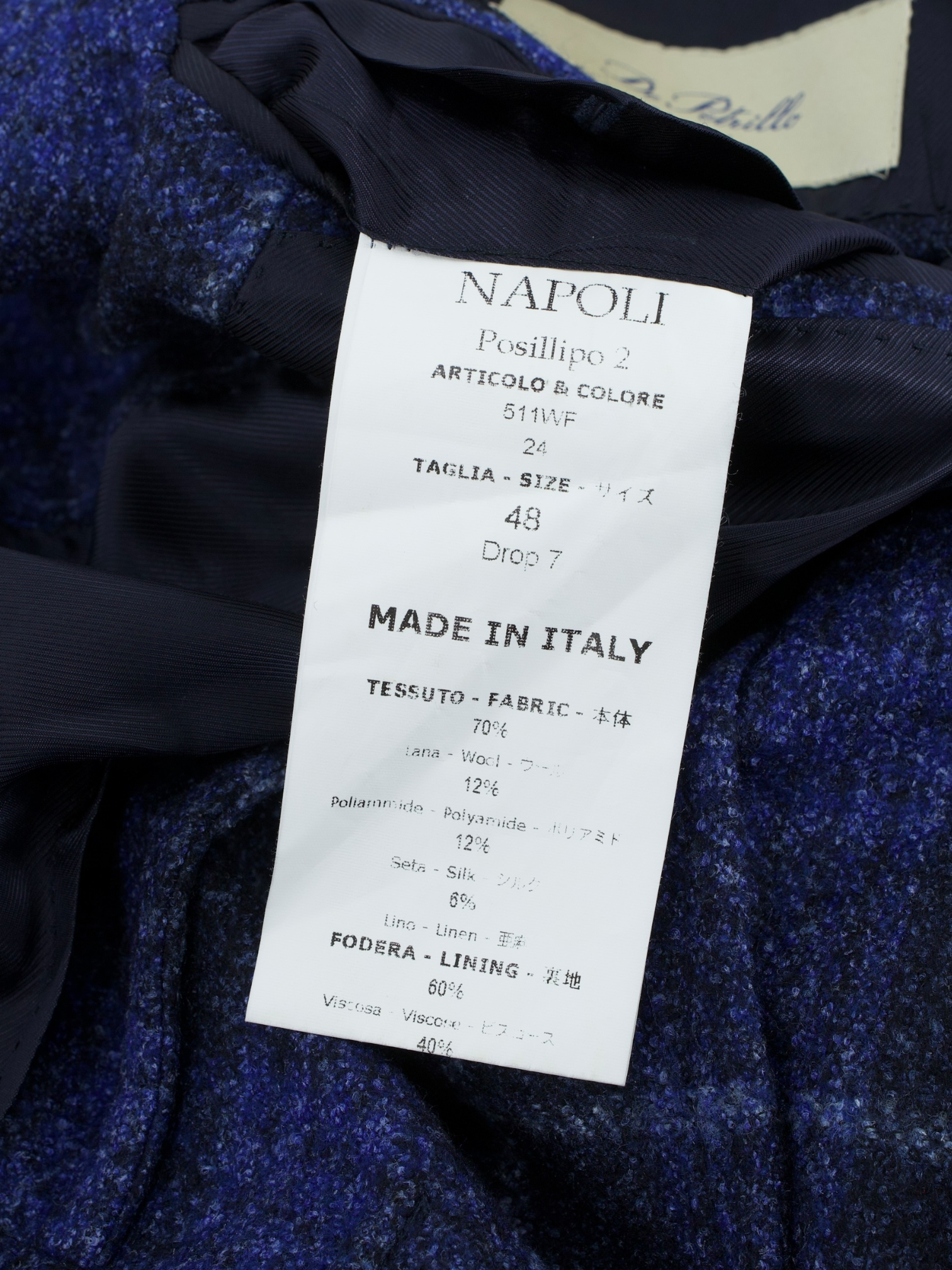 De Petrillo Dark Blue Wool, Stretch, Silk & Linen Tartan Check Jacket