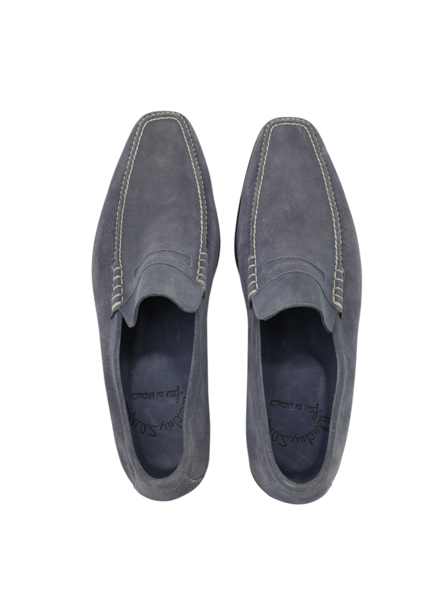 Santoni Steel Blue Handgrade Suede Penny Loafer