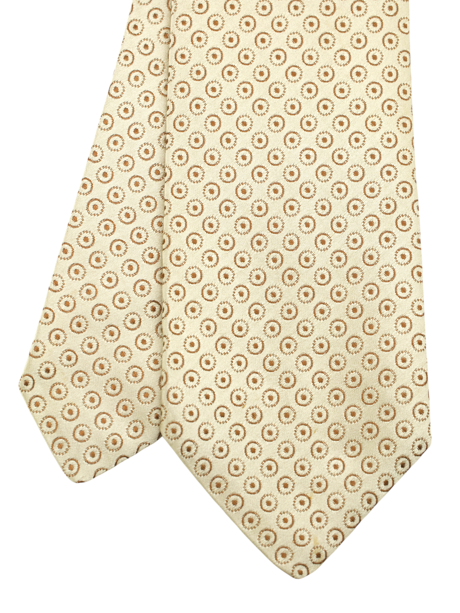 Kiton 5-Fold Beige & Light Brown Silk Geometric-Circle Pattern Tie