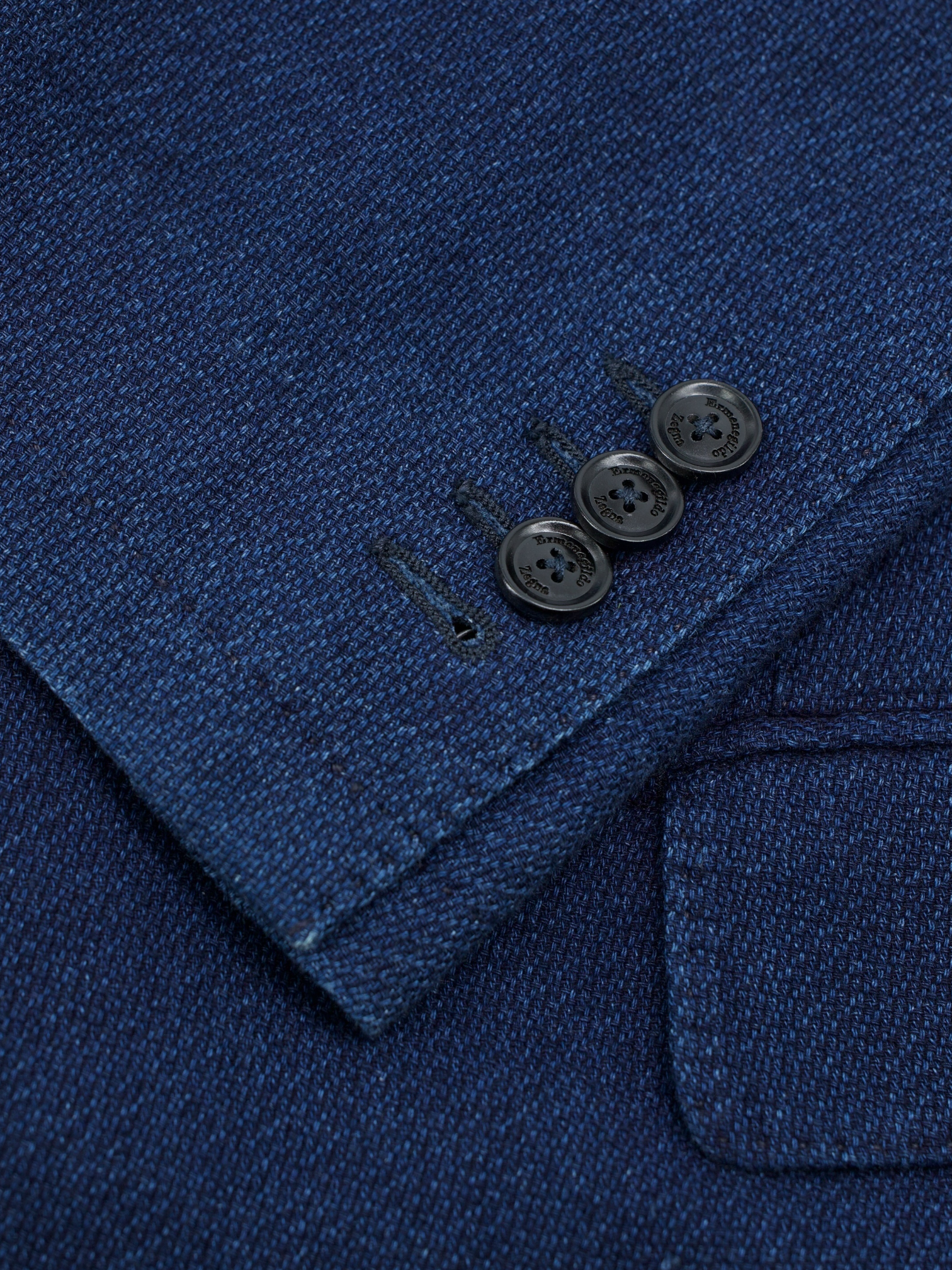 Ermenegildo Zegna Dark Blue Pure Cotton Unconstructed Micro-Pattern Jacket