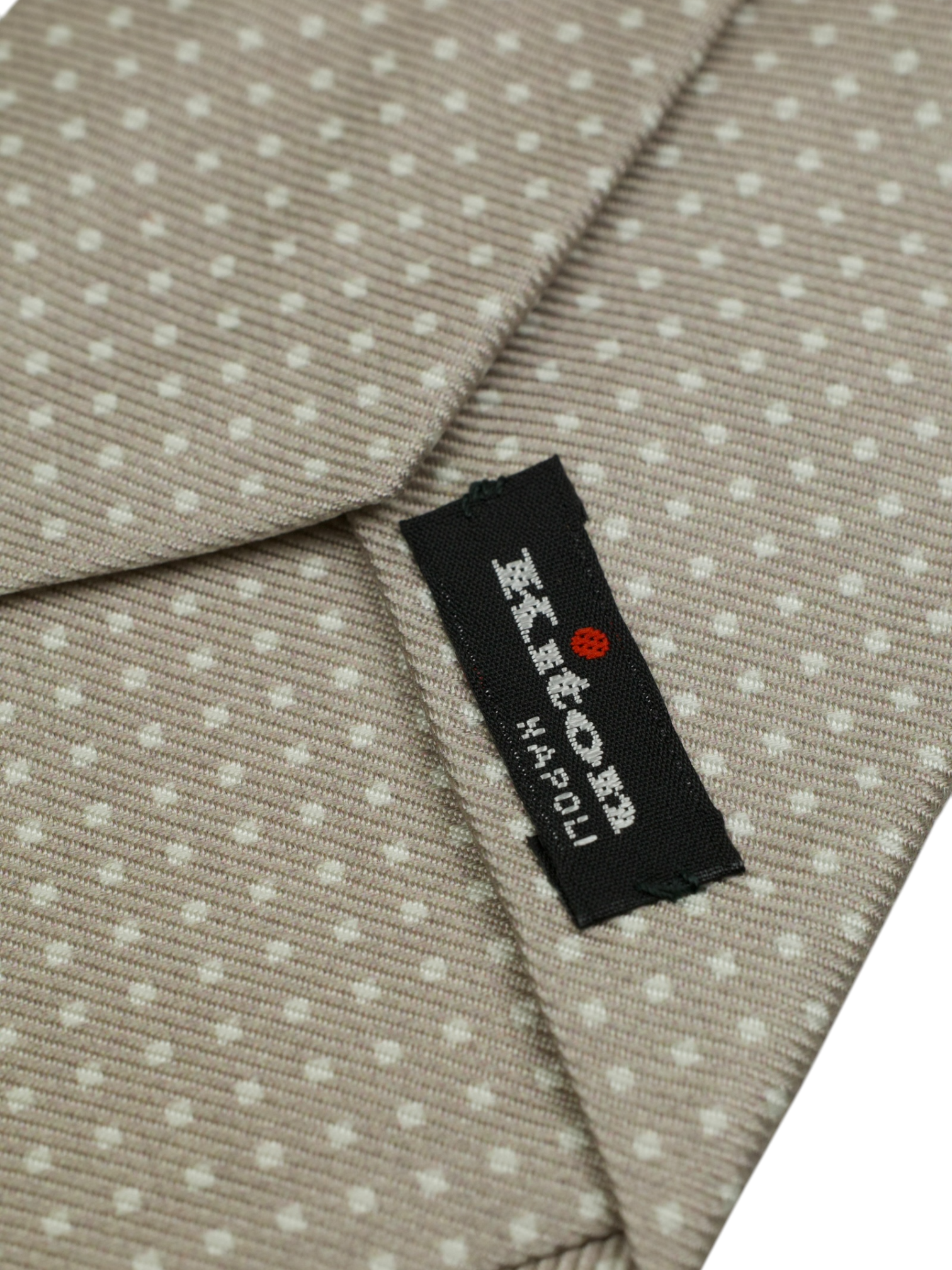 Kiton 5-Fold Taupe & White Silk Polkadot Tie