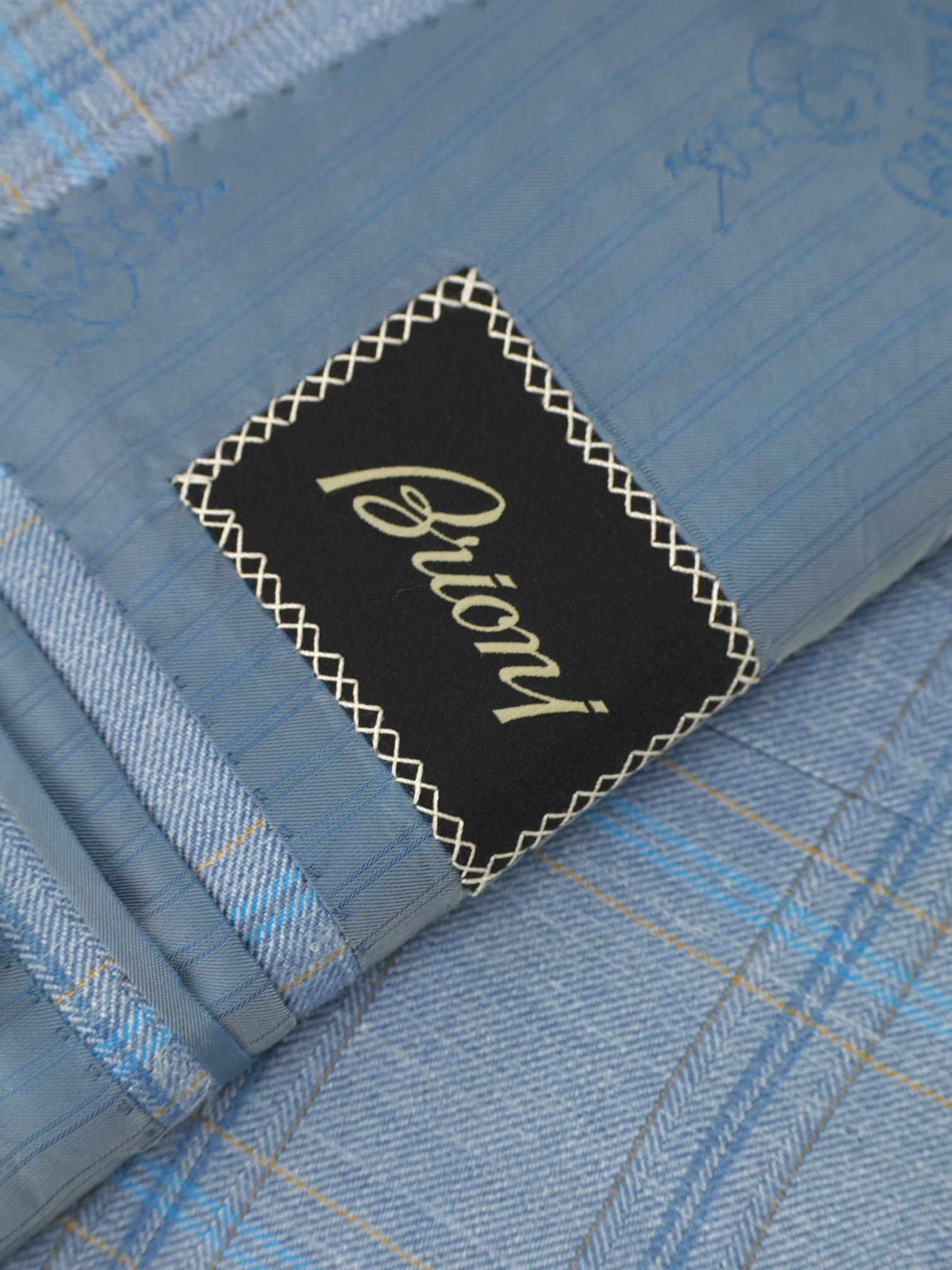 Brioni Ice Blue & Taupe Cashmere, Silk & Linen Overcheck Senato Jacket