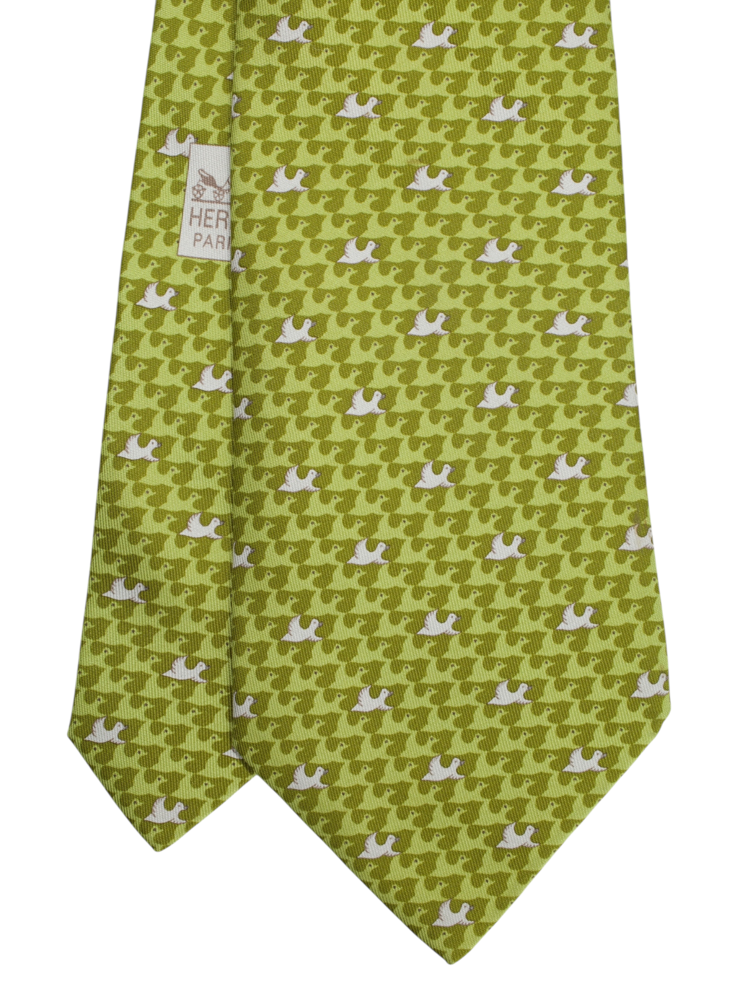 Hermès Lime Green Silk Bird Pattern Tie