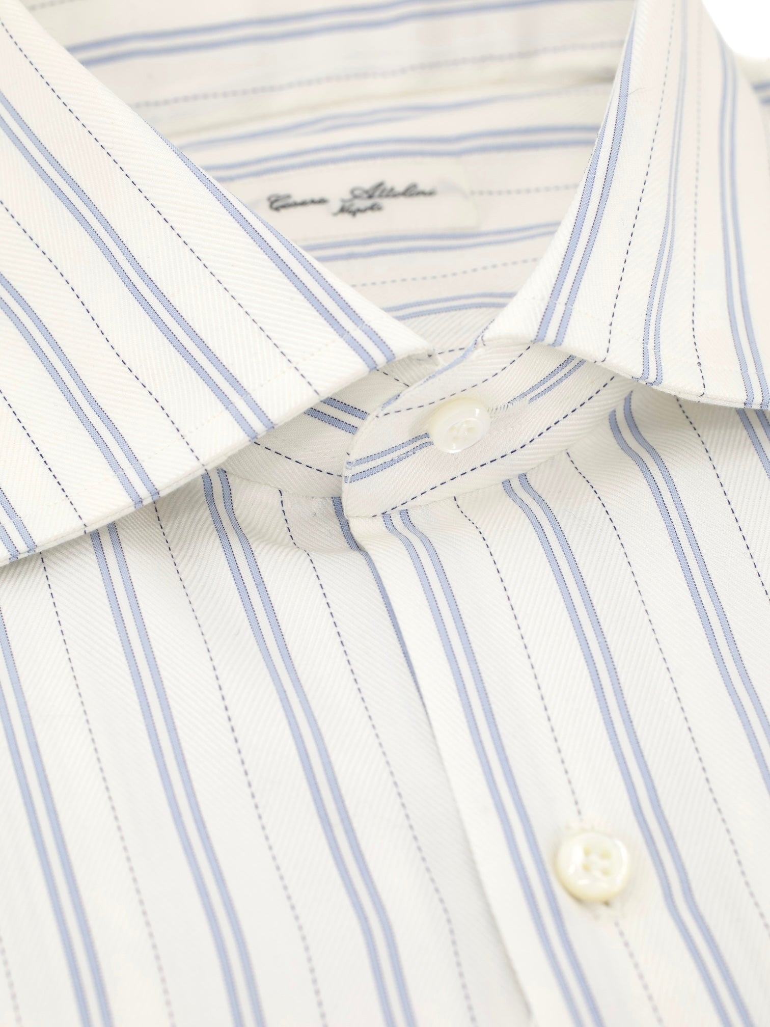 Cesare Attolini White & Blue Vintage Pinstripe Dress Shirt