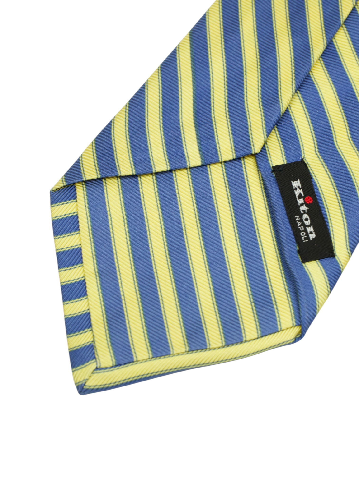 Kiton 5-Fold Steel Blue & Yellow Silk Striped Tie