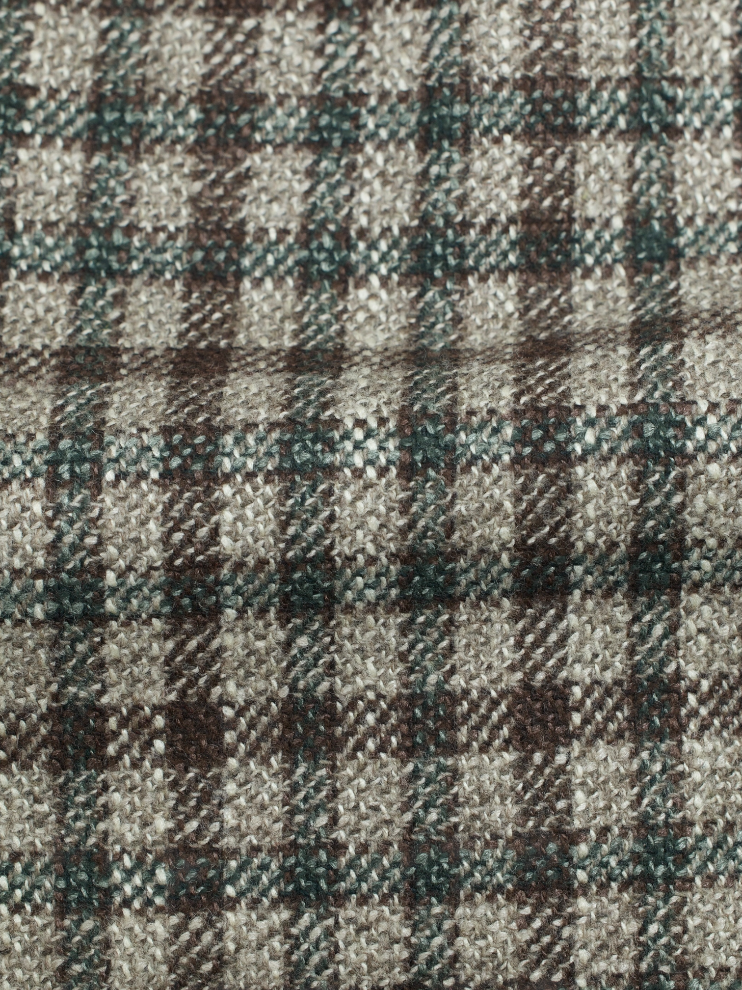 Cesare Attolini Light Brown & Green Wool-Silk Blend Gingham-Check Jacket