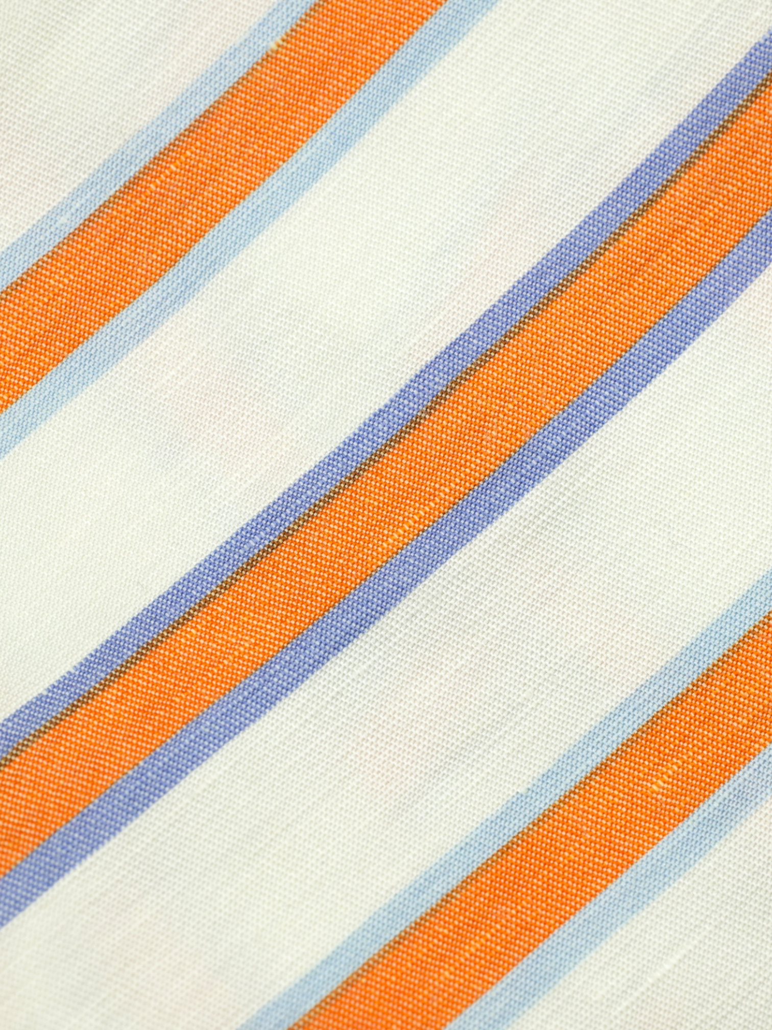 Kiton 5-Fold White & Orange Shantung Silk & Linen Striped Tie