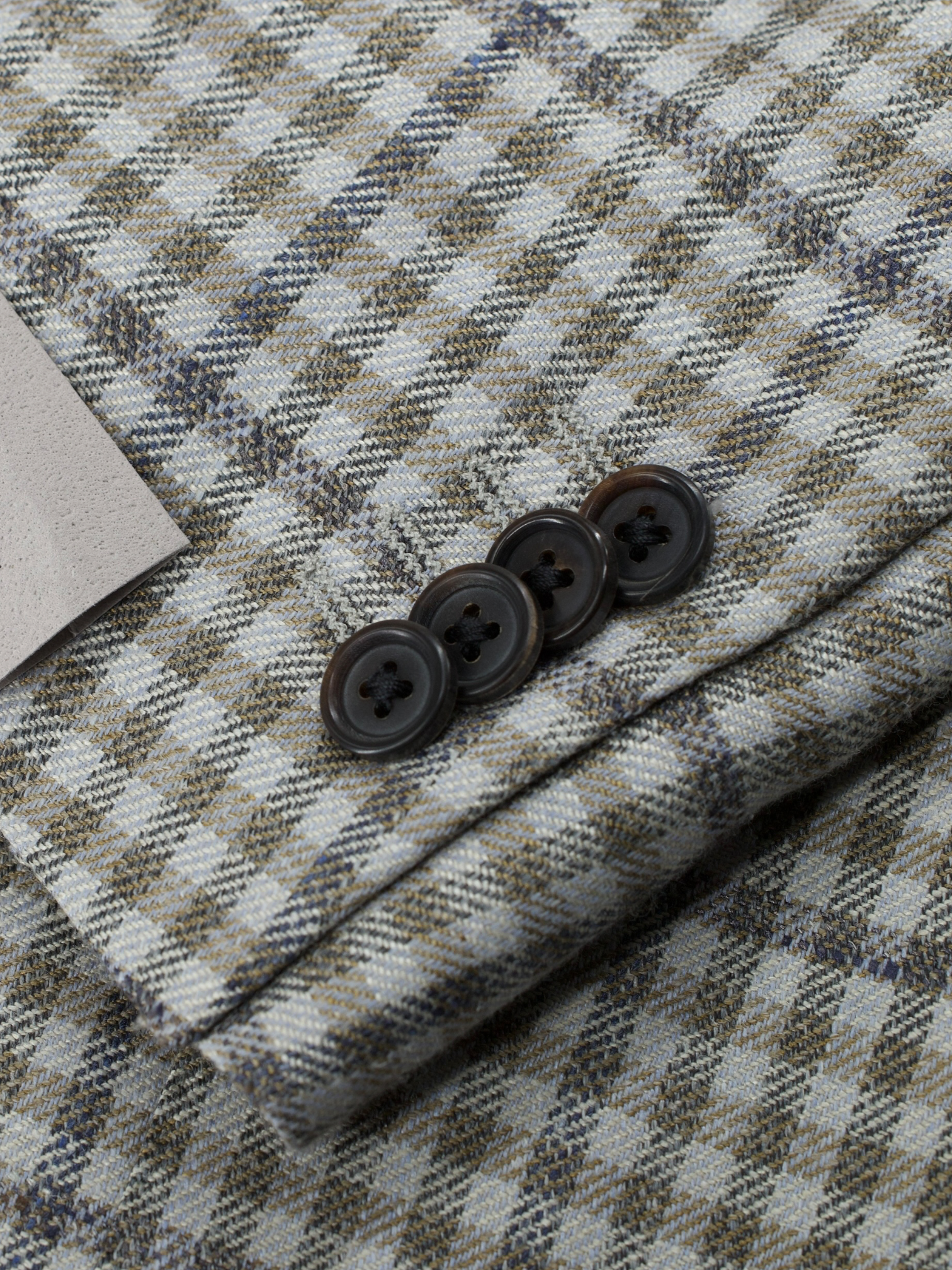 Corneliani Marlbled Greige Silk, Linen & Wool Guncheck Jacket