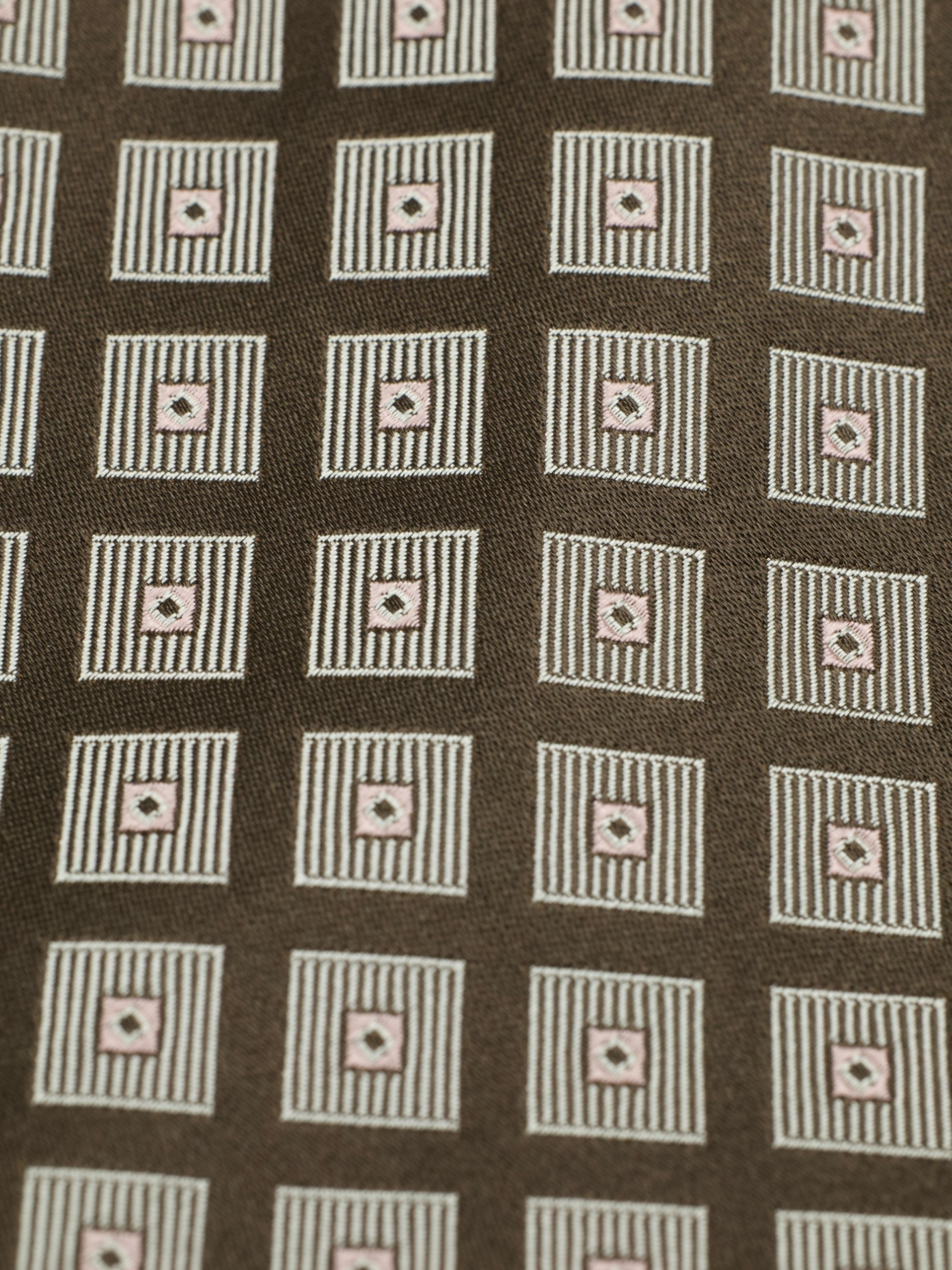 Kiton 5-Fold Dark Brown & Taupe Silk Square Pattern Tie