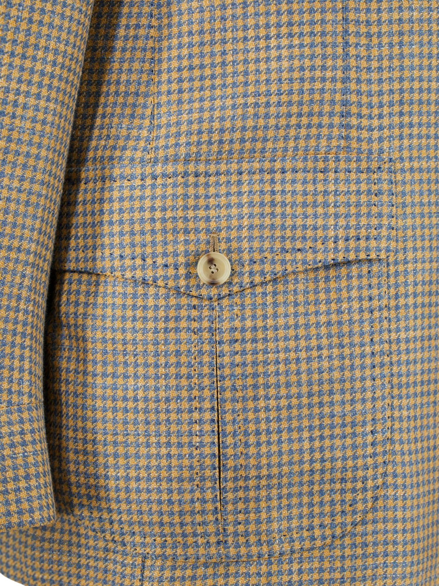 Cesare Attolini Sunset Orange & Chambray Blue Wool, Silk & Linen Pied de Poule Safari-Overshirt