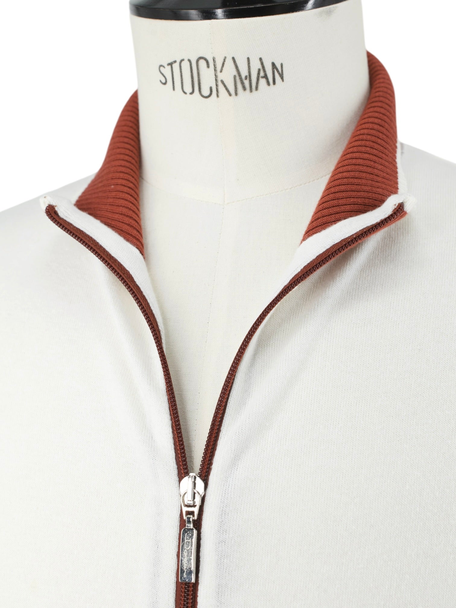 Doriani Cashmere Offwhite & Burnt Orange Cotton & Cashmere Full-Zip Knitwear