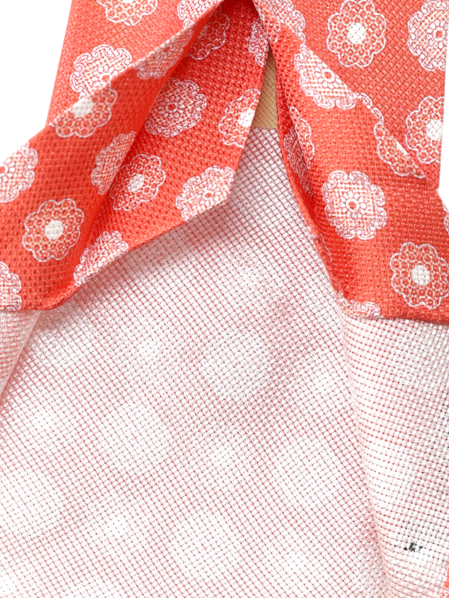 Kiton 5-Fold Coral Red Silk Floral-Pattern Untipped & Handrolled Tie
