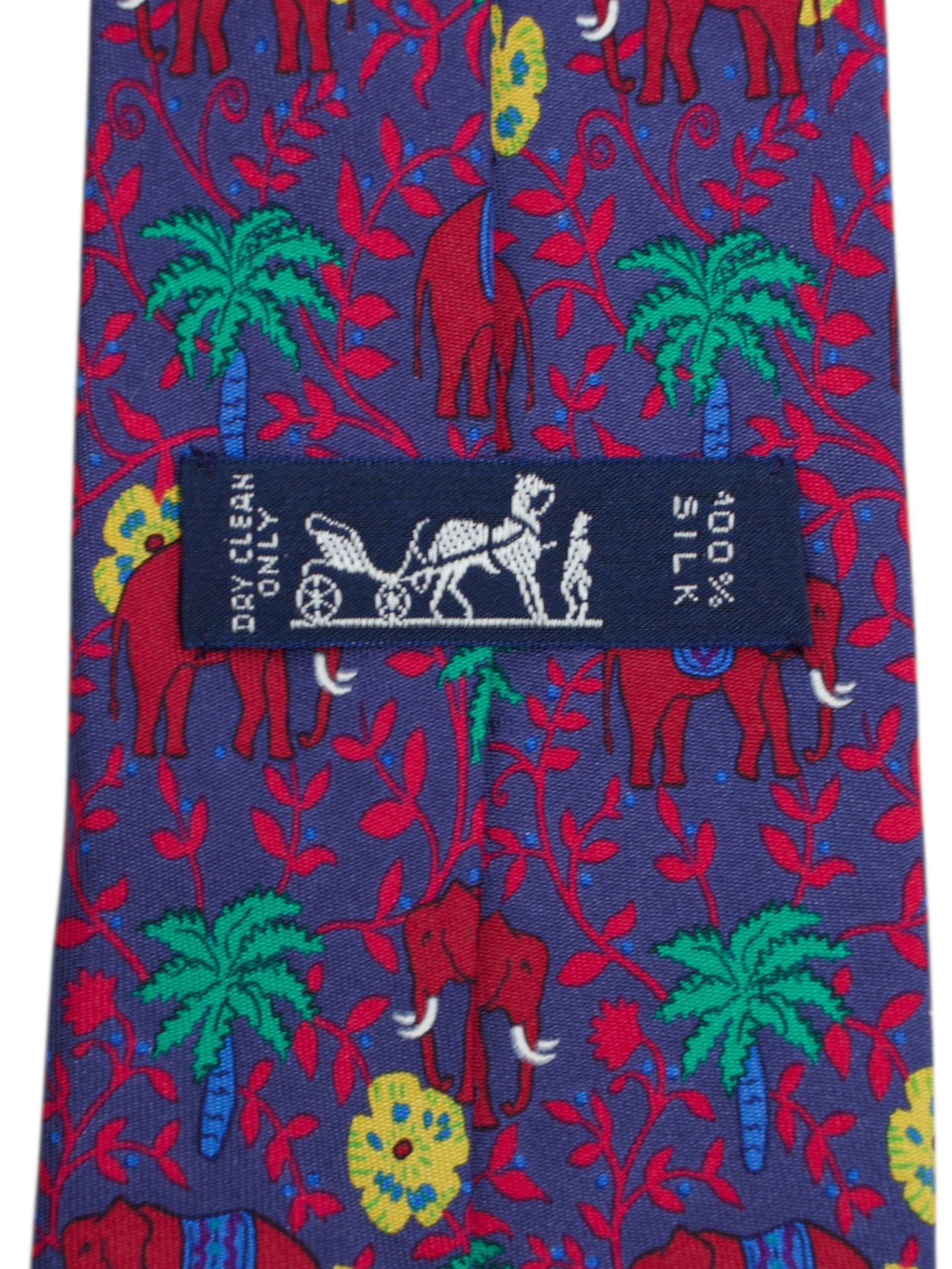 Hermès Blue Multicolor Silk Elephant Pattern Tie