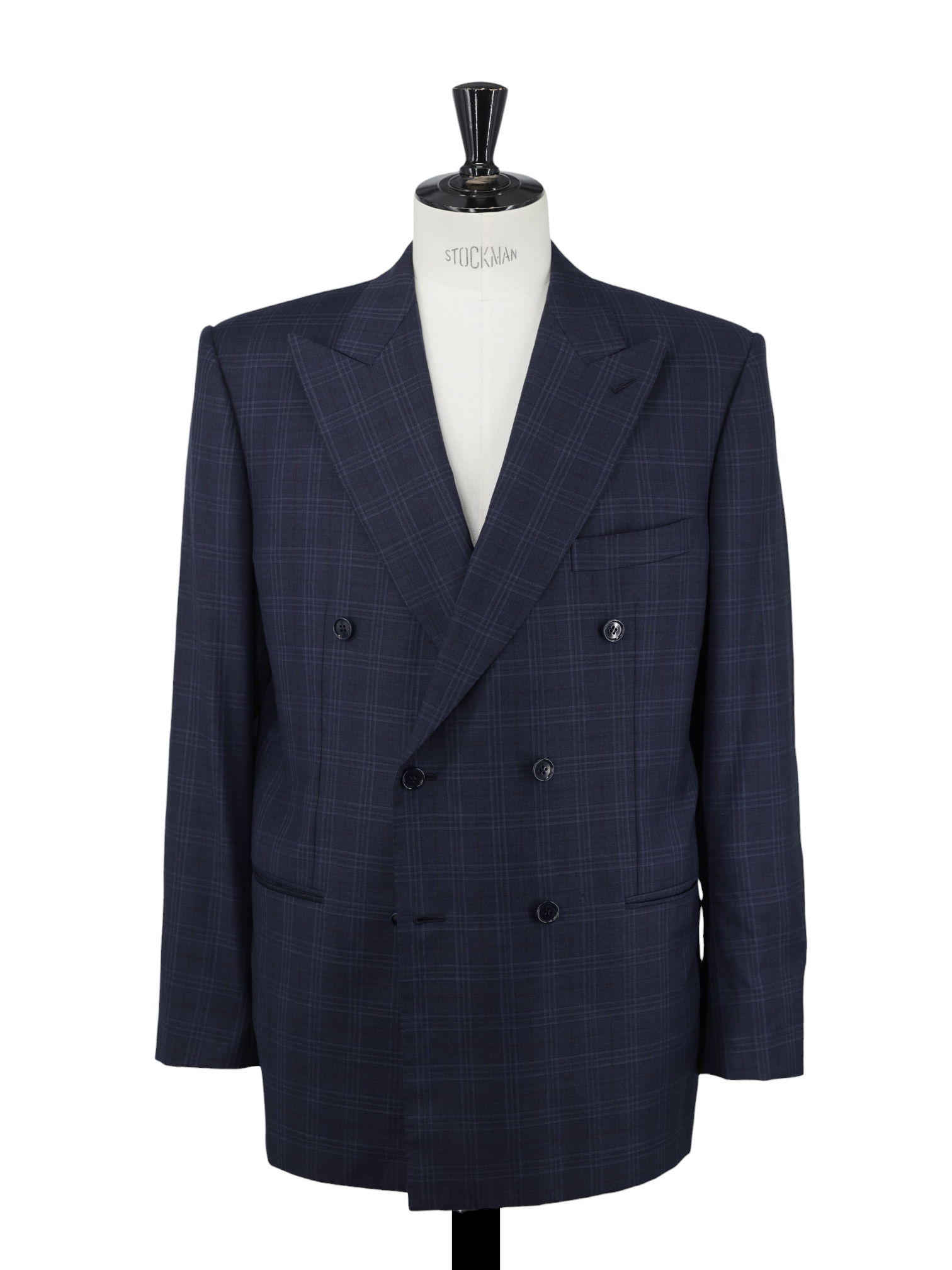 Cifonelli Dark Blue Fine-Wool Double Breasted Checkered Jacket
