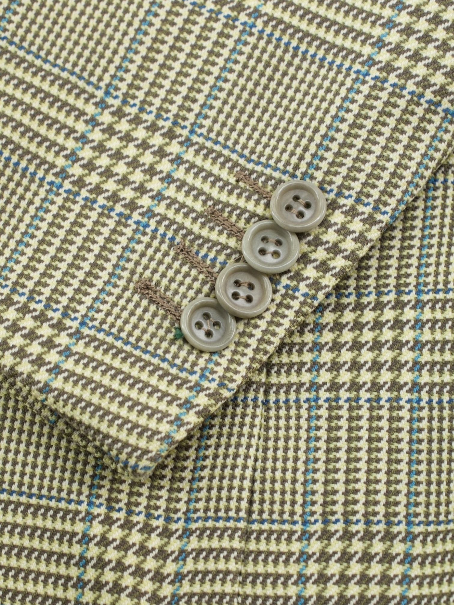 Kiton Moss Green & Light Blue Pure Wool Prince of Wales Jacket