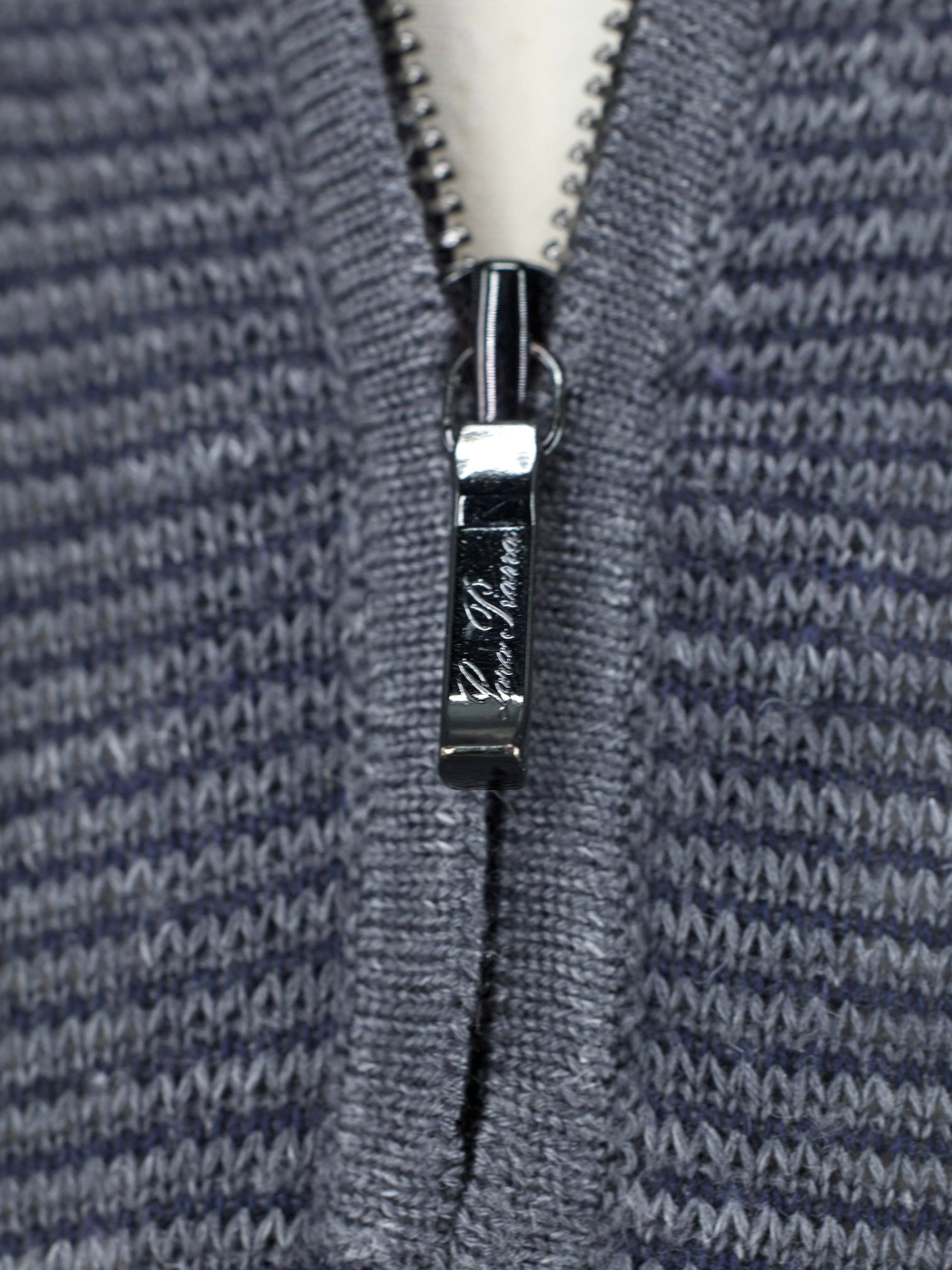 Loro Piana Grey Silk, Cashmere & Linen Melange Micro-Pattern Half-Zip Sweater