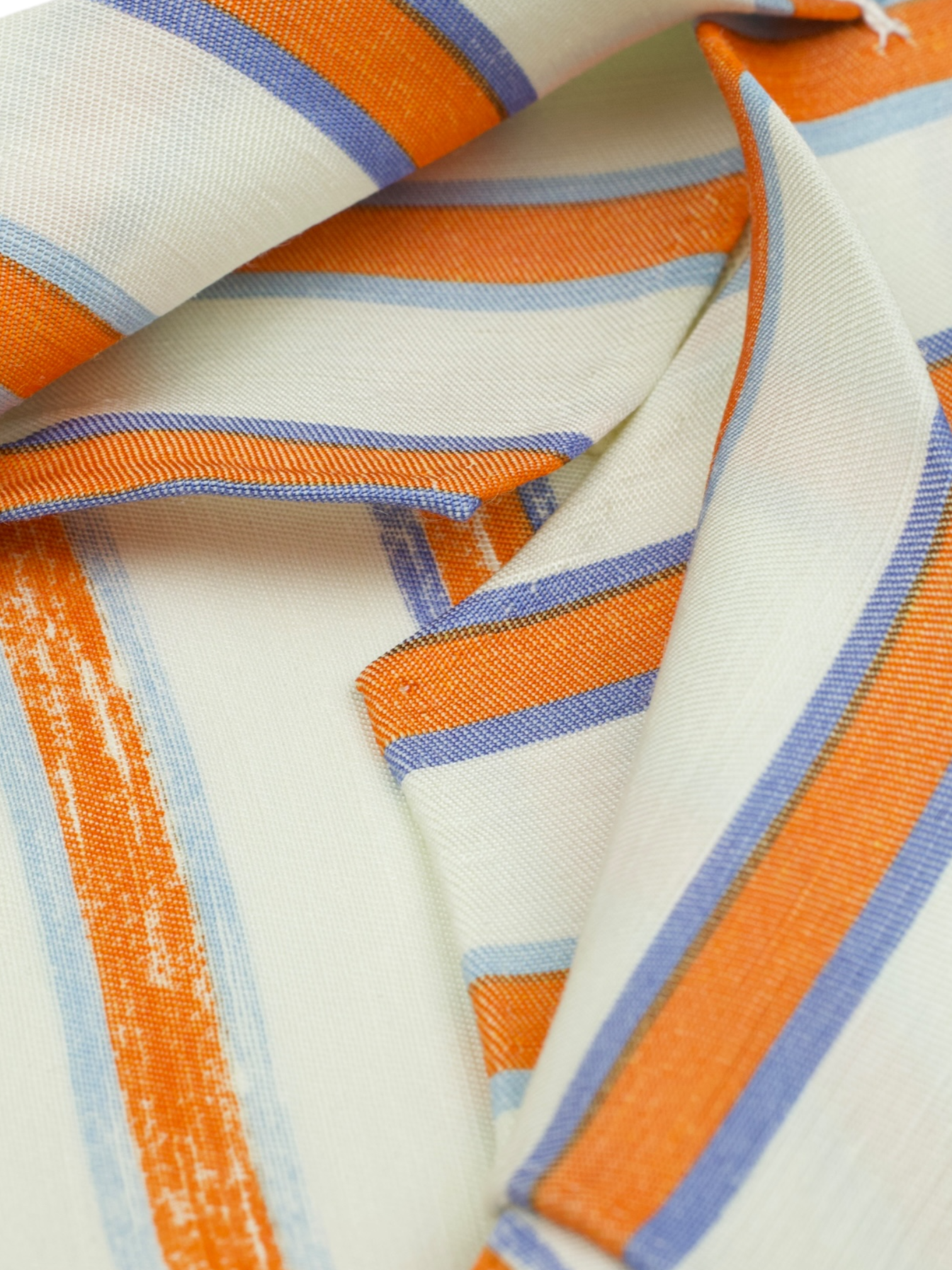 Kiton 5-Fold White & Orange Shantung Silk & Linen Striped Tie