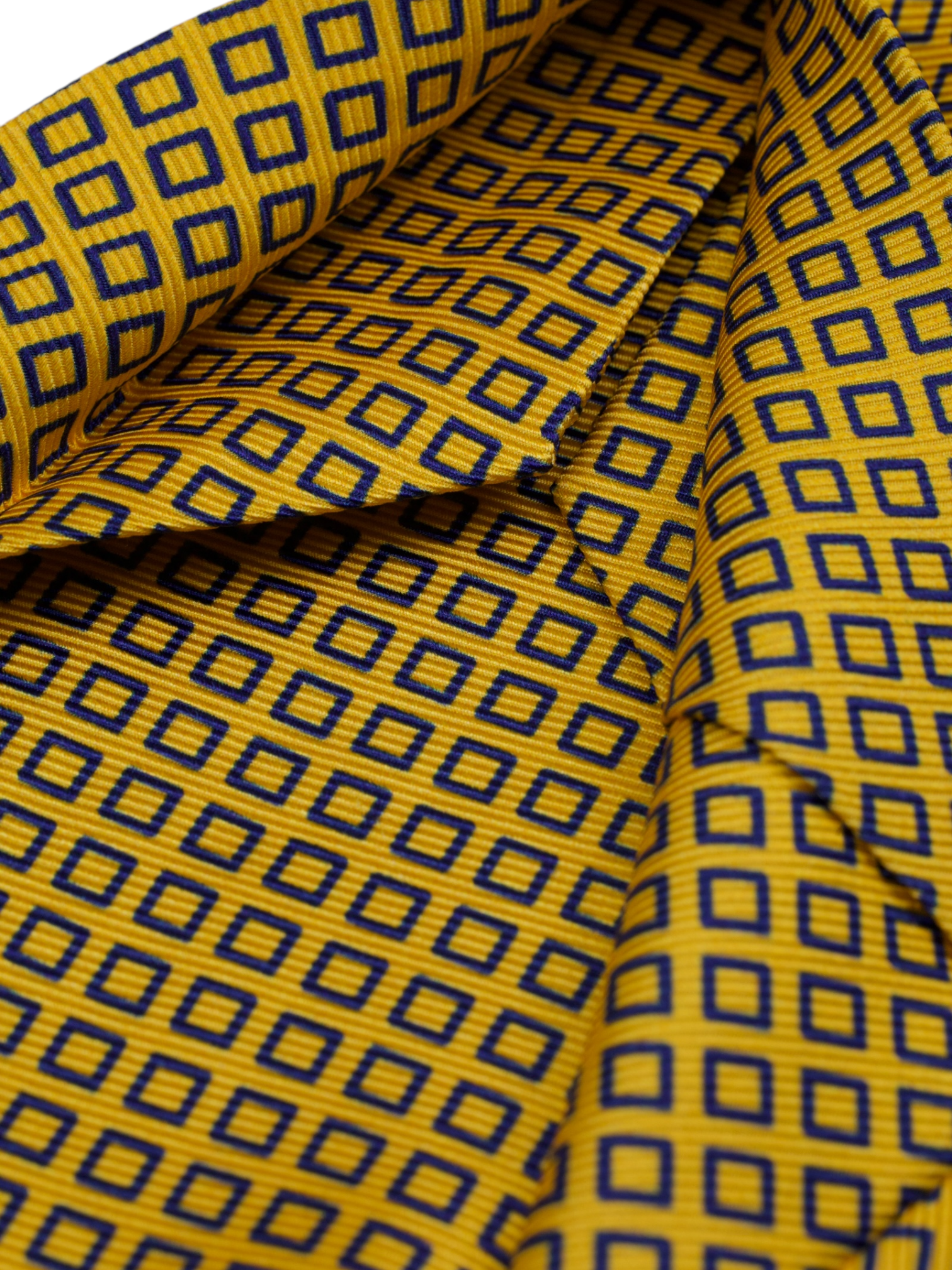 Kiton 5-Fold Tangerine & Navy Silk Square Pattern Tie