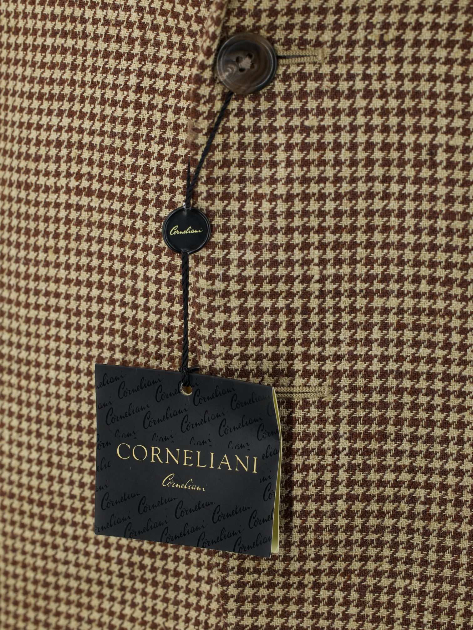 Corneliani Light Brown Silk & Linen Houndstooth Jacket