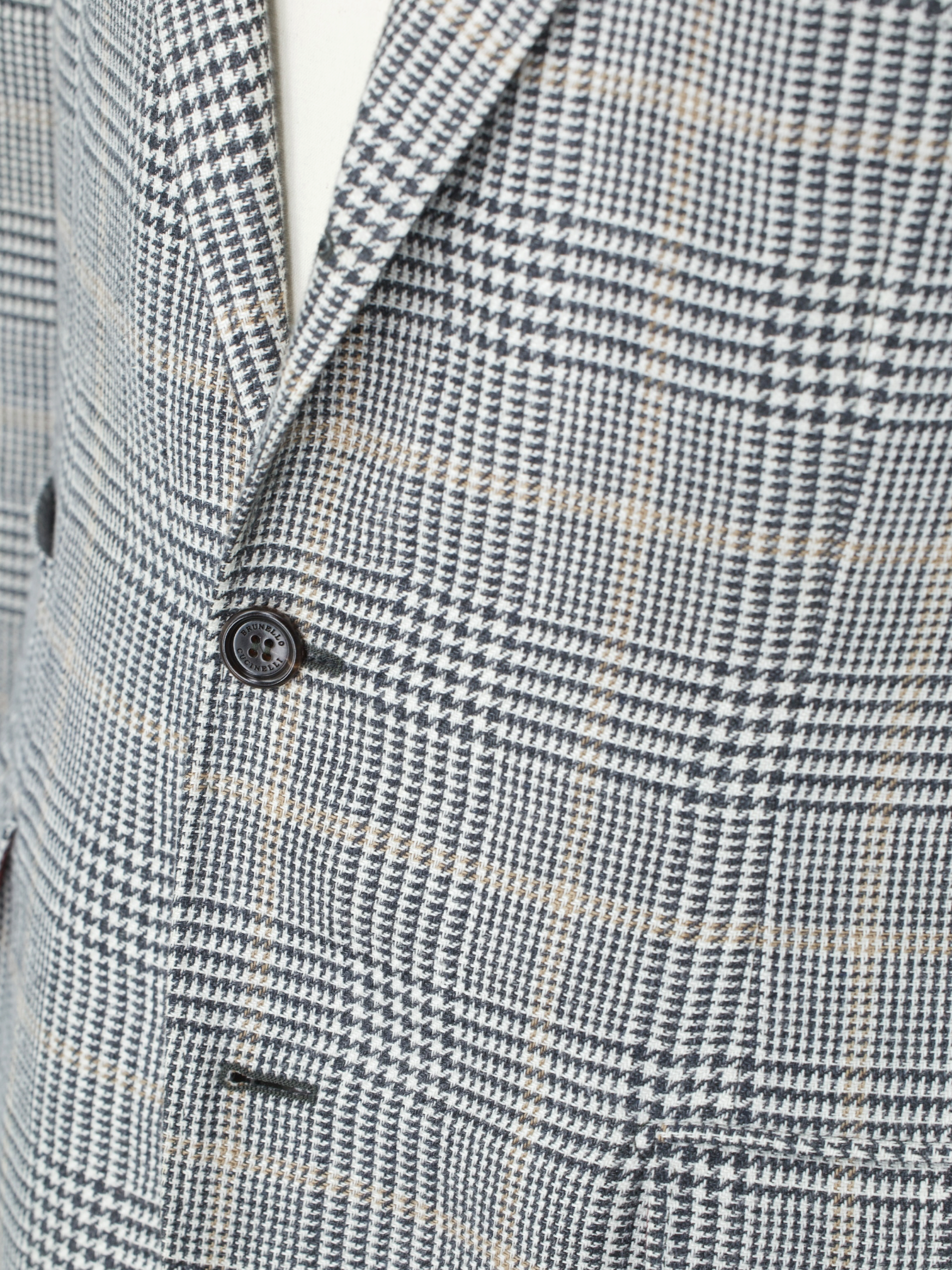 Brunello Cucinelli Grey & Light Brown Linen, Wool & Silk Glenplaid Jacket