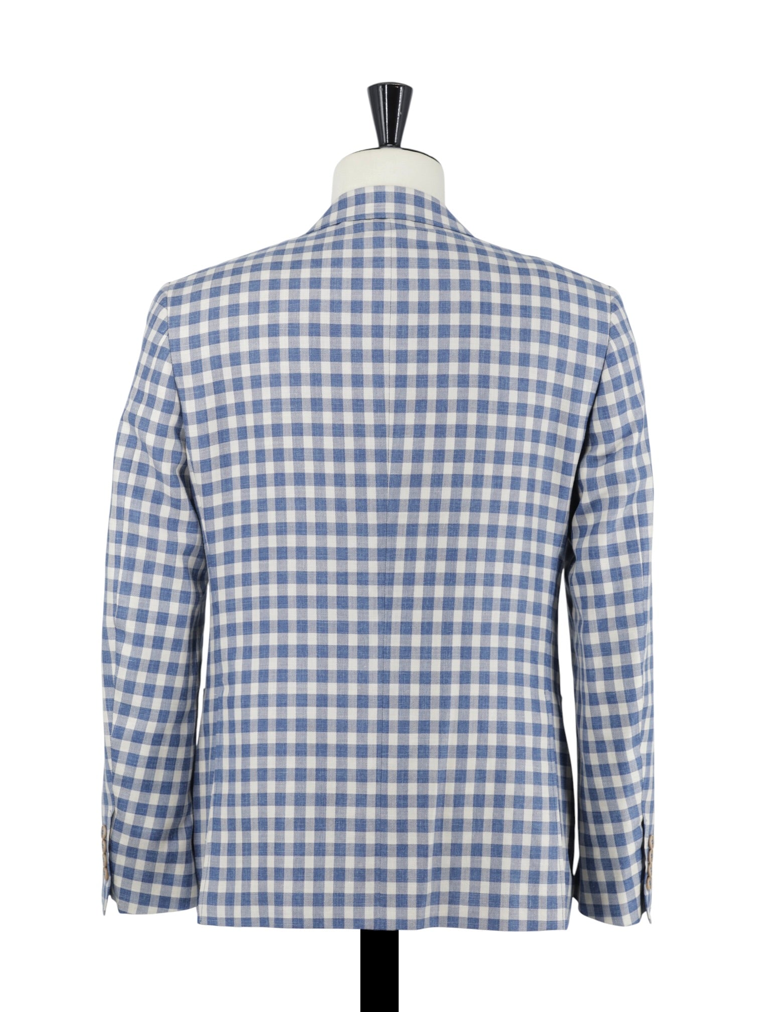 Canali Denim Blue & Ecru Wool & Silk Gingham Check Jacket