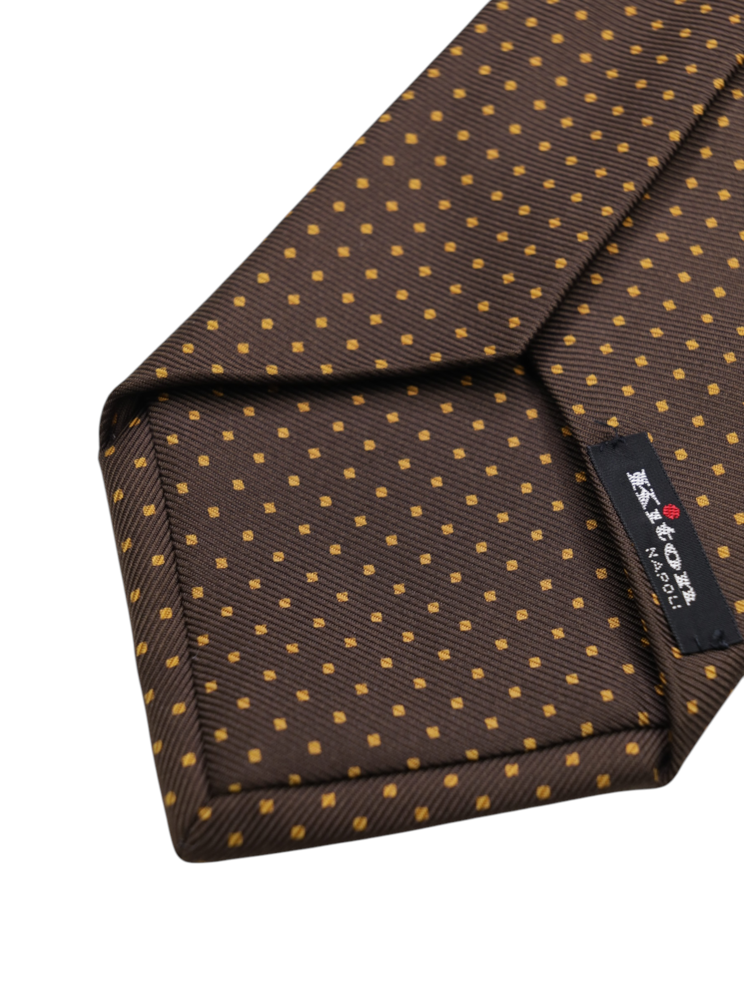 Kiton 5-Fold Chocolate Brown & Burnt Orange Silk Polkadot Tie