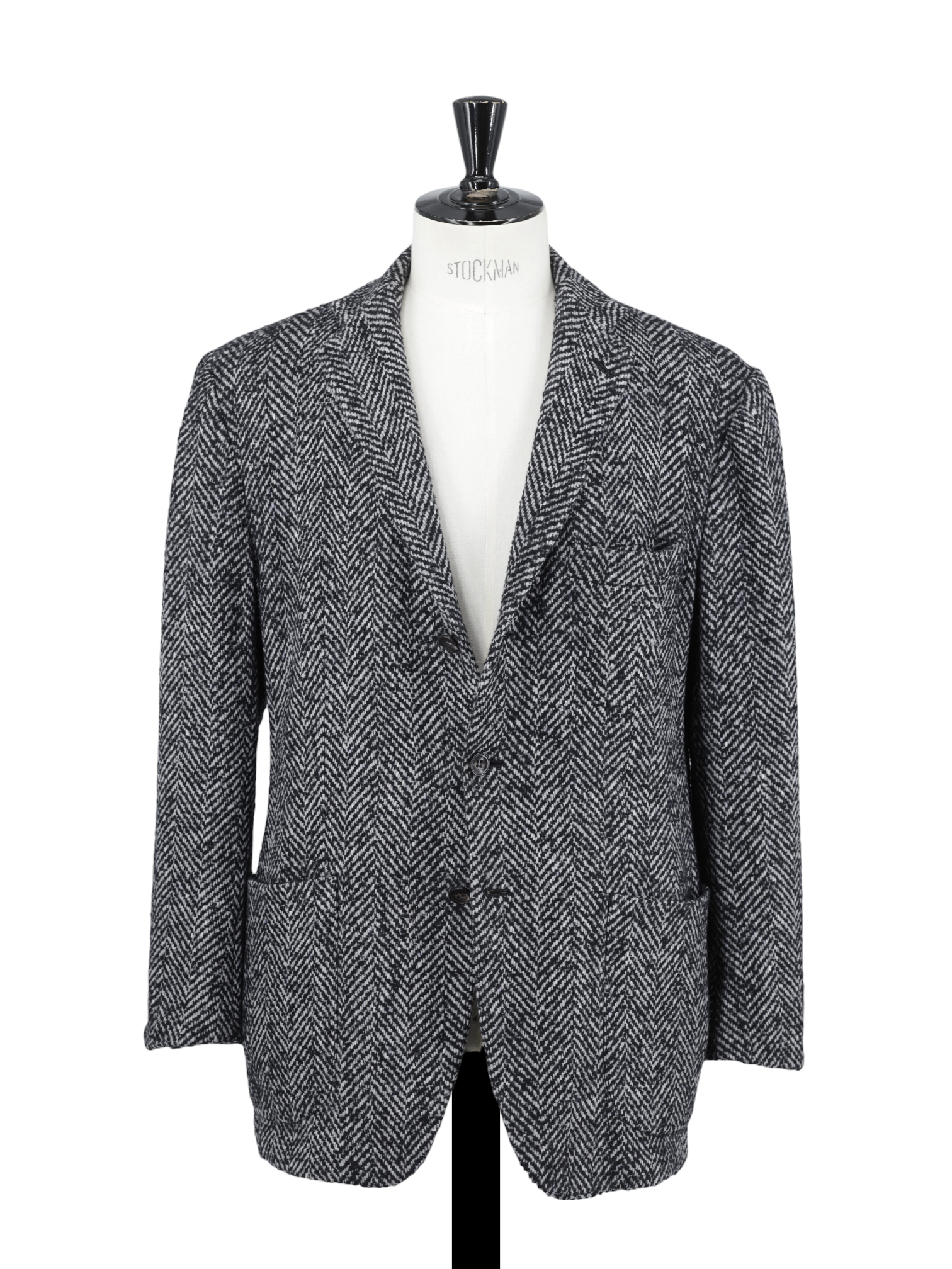 Kiton Black & White Wool, Cashmere & Silk Bouclé-Herringbone Jacket