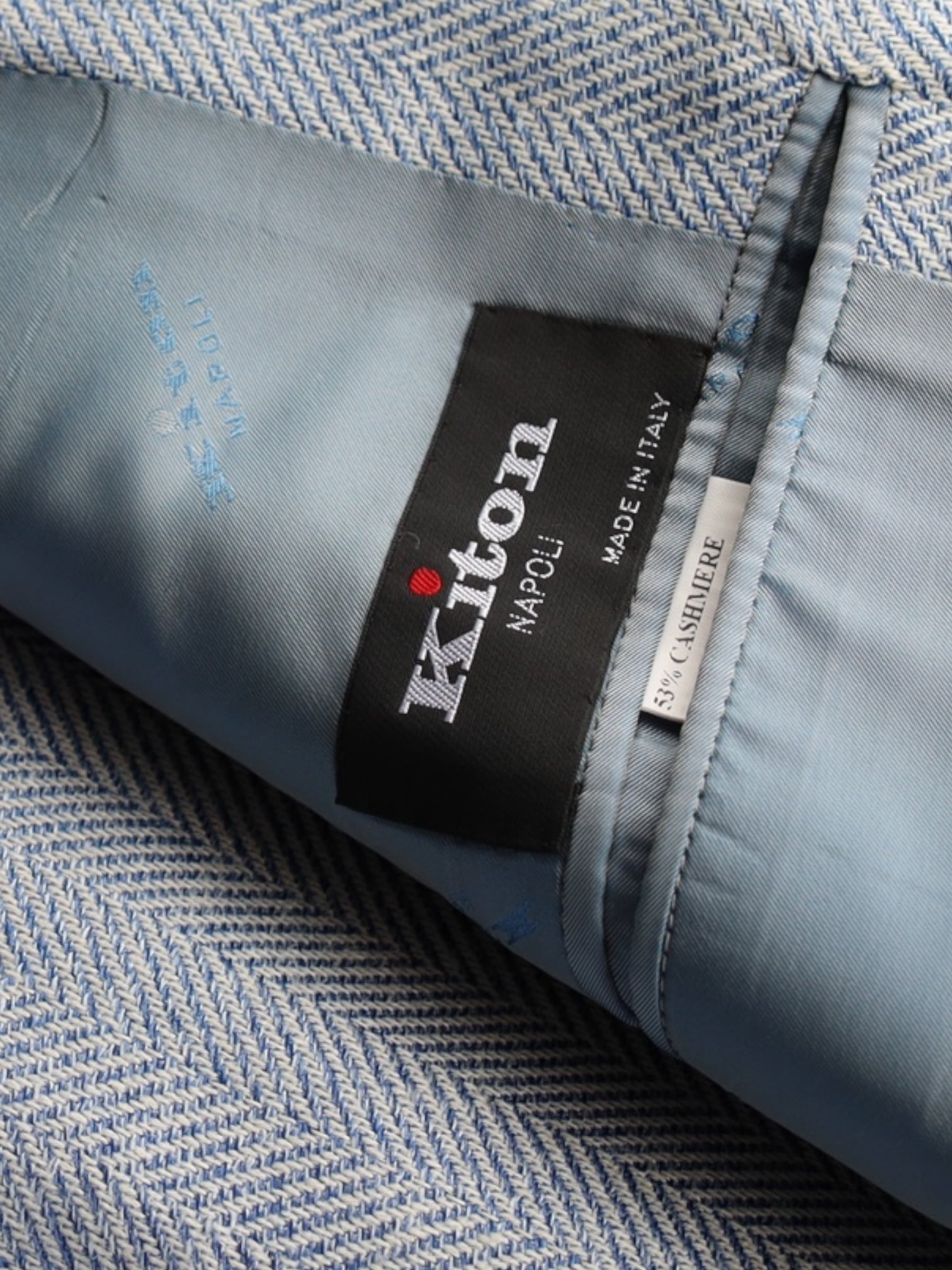 Kiton Light Blue Cashmere Blend Herringbone Summer Jacket