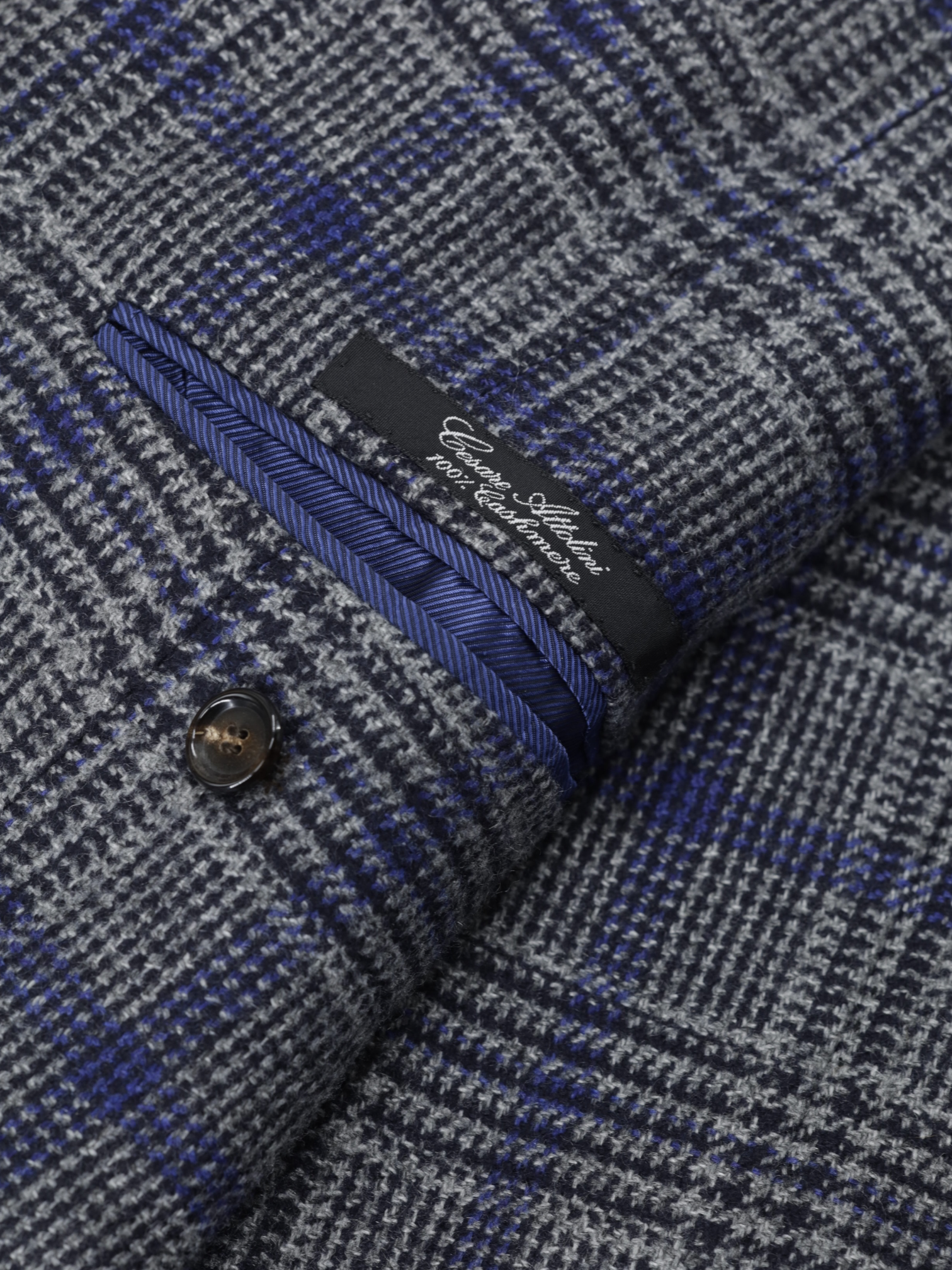 Cesare Attolini Grey & Royal Blue Pure Cashmere Prince of Wales Jacket