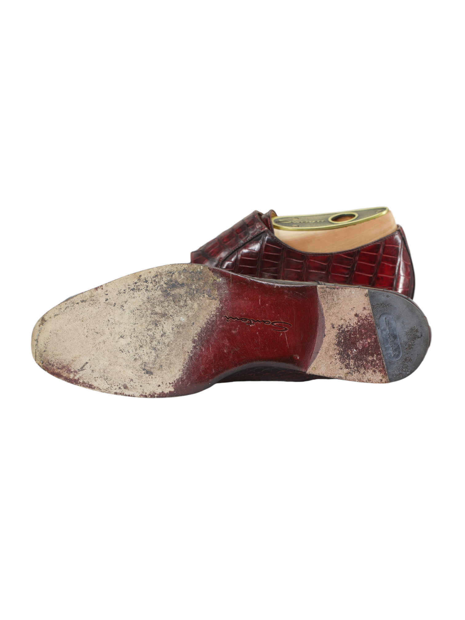 Santoni Burgundy Mississippi-Alligator Double Monk + Belt