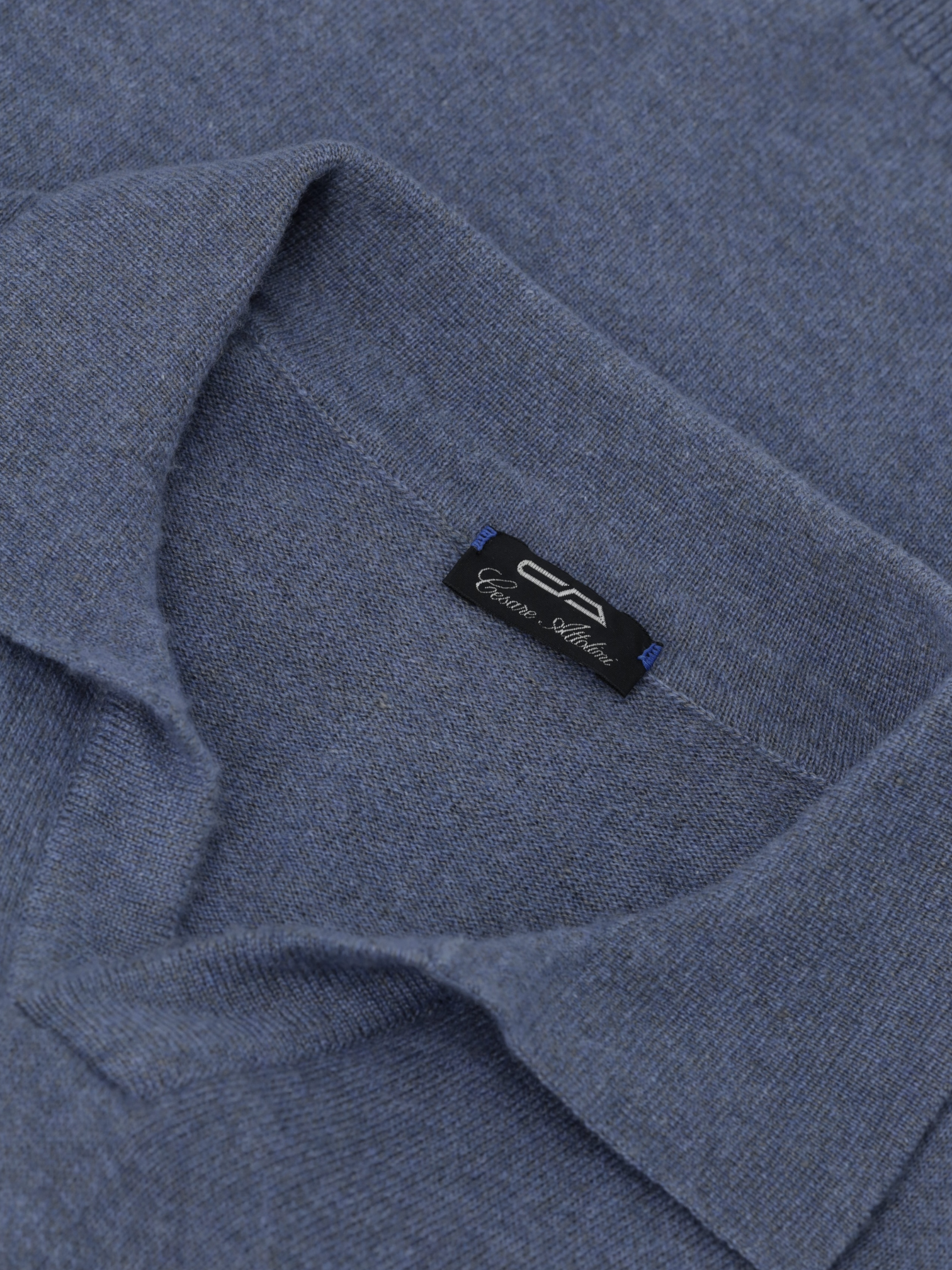 Cesare Attolini Steel Blue Cashmere & Linen Buttonless Long-Sleeve Polo