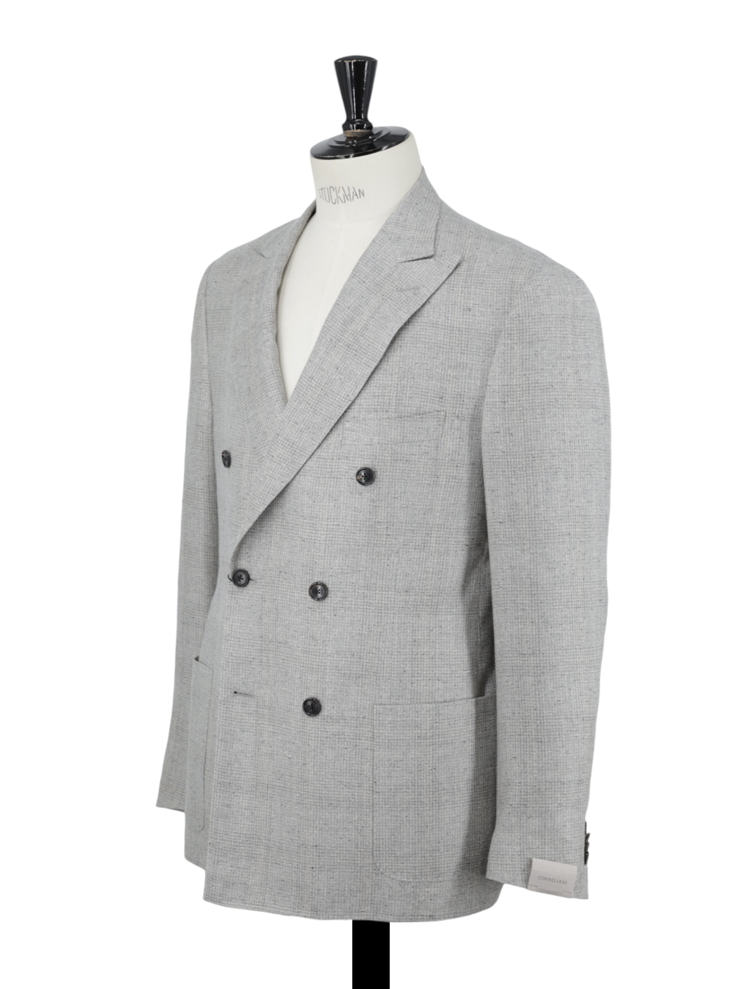 Corneliani Marlbled Greige Double-Breasted Silk, Linen & Wool Jacket