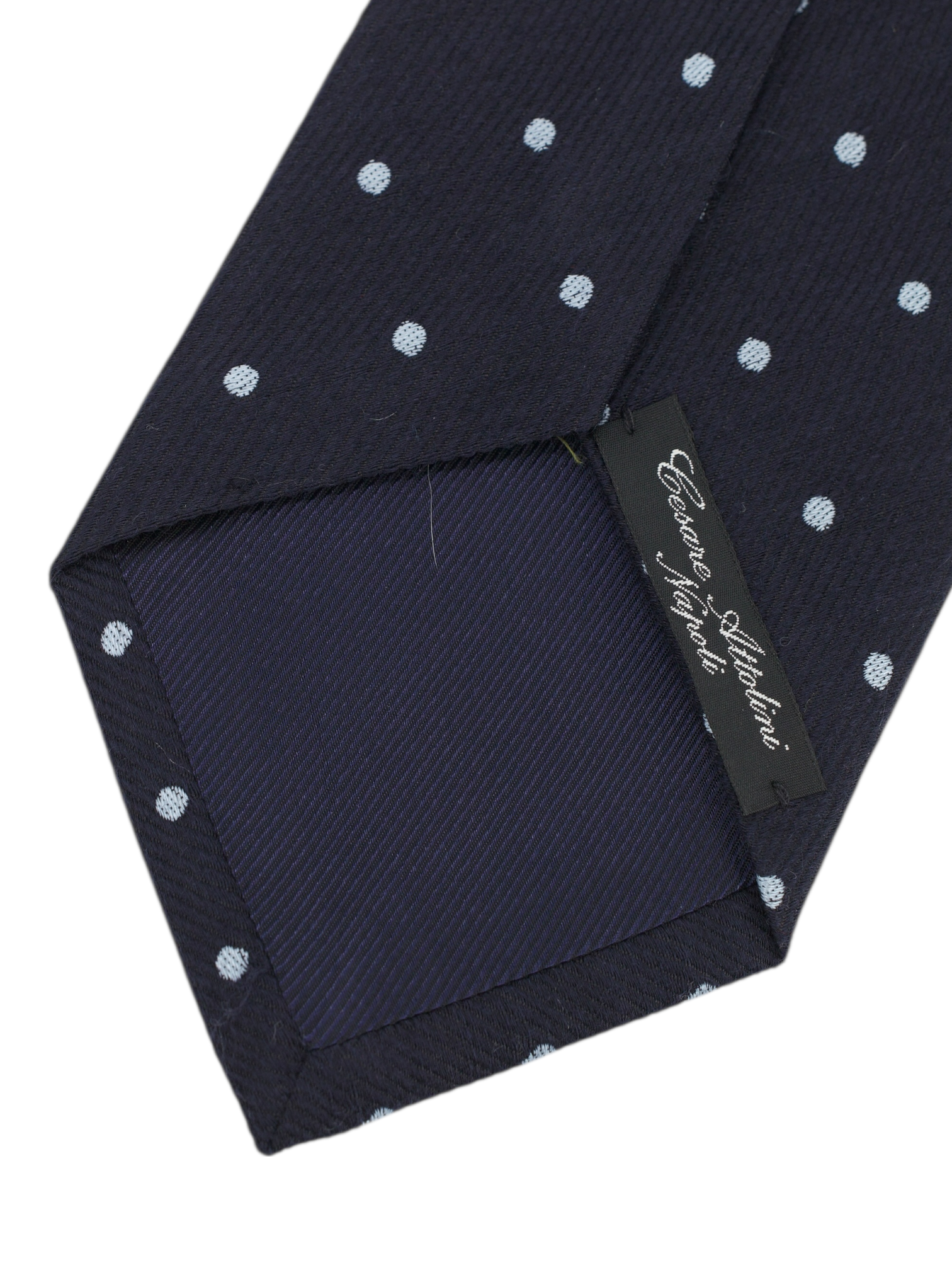 Cesare Attolini Navy Wool & Silk Polkadot Tie