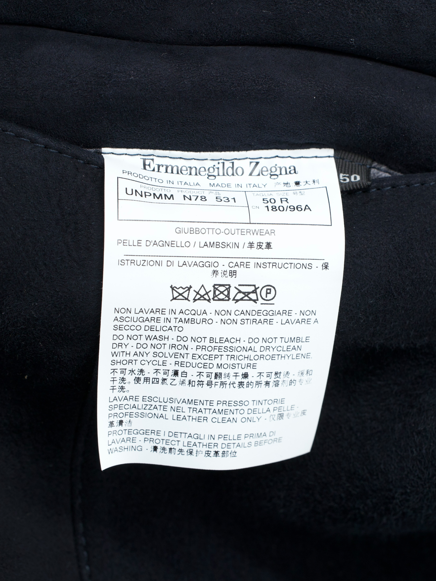 Ermenegildo Zegna Navy Lambskin Suède Lammy Coat