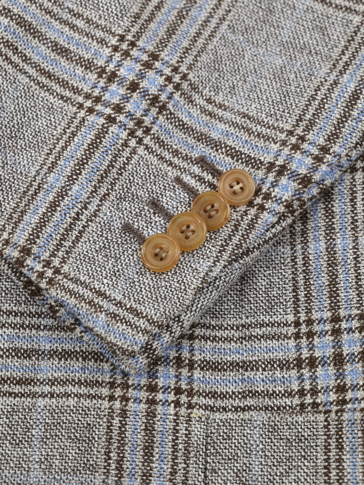 Kiton Taupe & Light Blue Silk, Cashmere, Wool & Linen Checkered Jacket