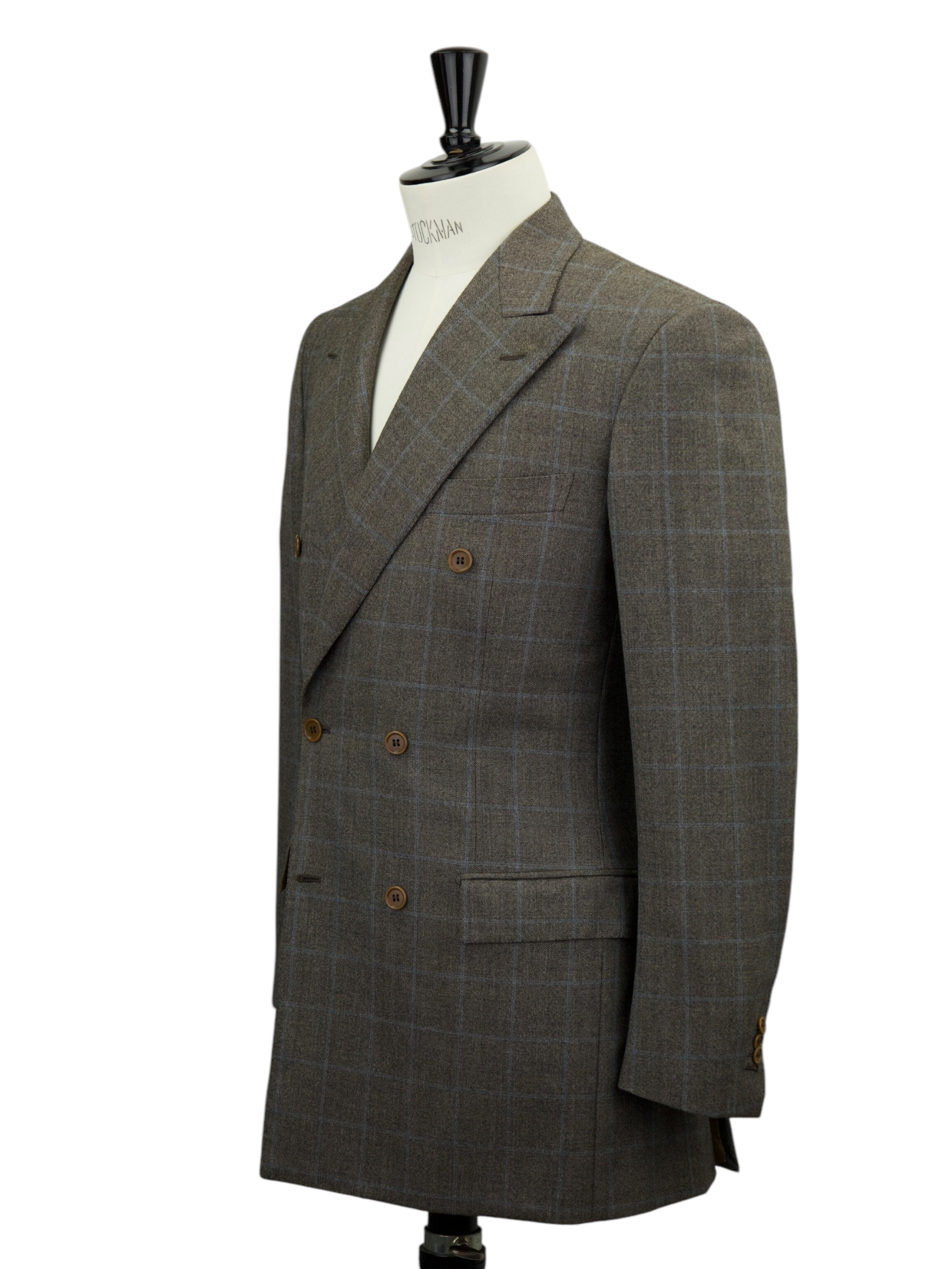 Brioni Taupe & Light Blue Double-Breasted Windowpane Suit
