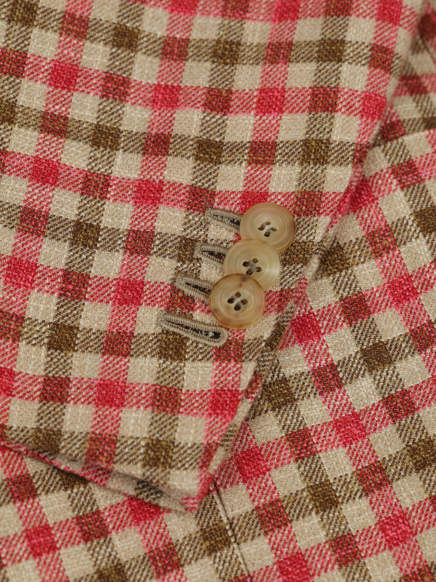 Kiton Light Brown & Coral Red Cashmere, Cotton, Silk, Virgin Wool & Stretch Gingham-Check Jacket