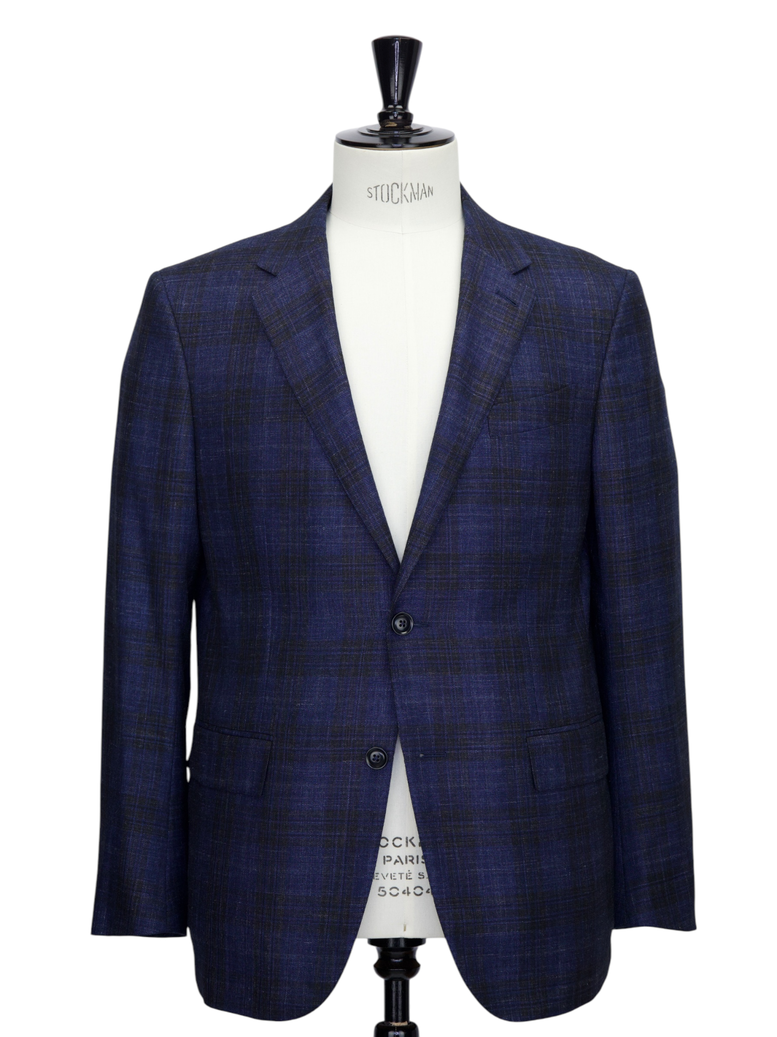 Ermenegildo Zegna Dark Indigo Blue Wool, Silk, Cashmere & Linen Glenplaid Jacket