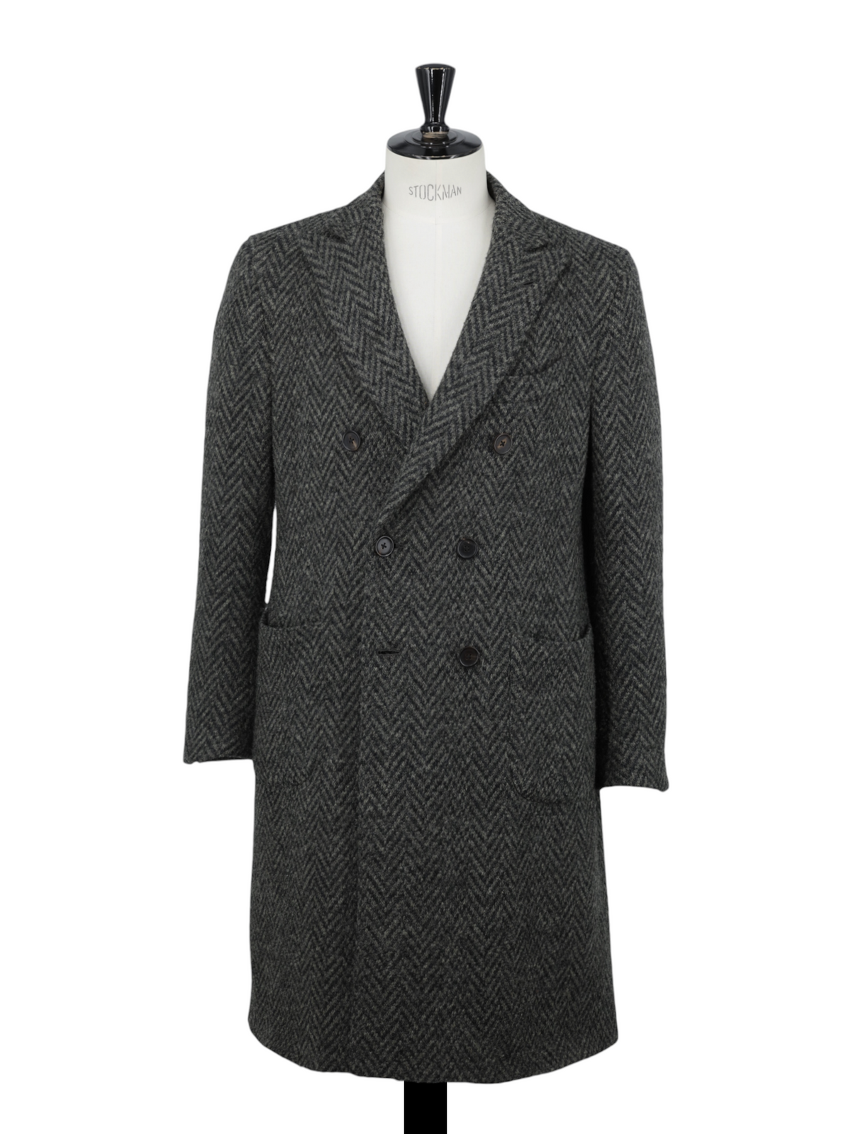 Lardini Dark Olive-Green Double-Breasted Wool Herringbone Overcoat