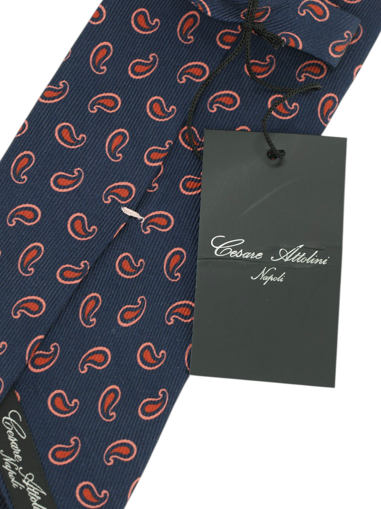 Cesare Attolini Navy & Red Silk Pailsey Tie