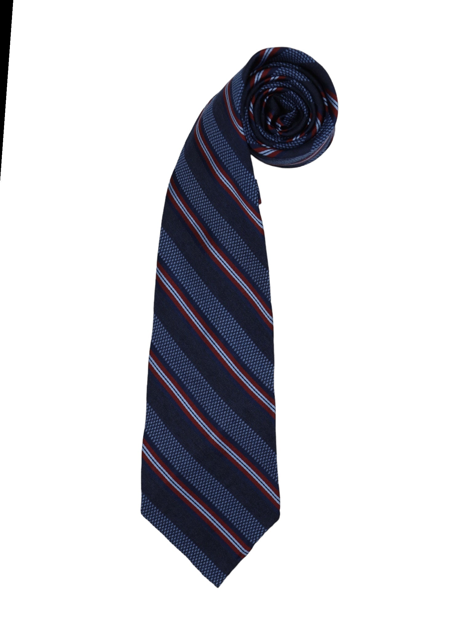 Kiton 5-Fold Handrolled Blue Stripe Wool & Linen Tie