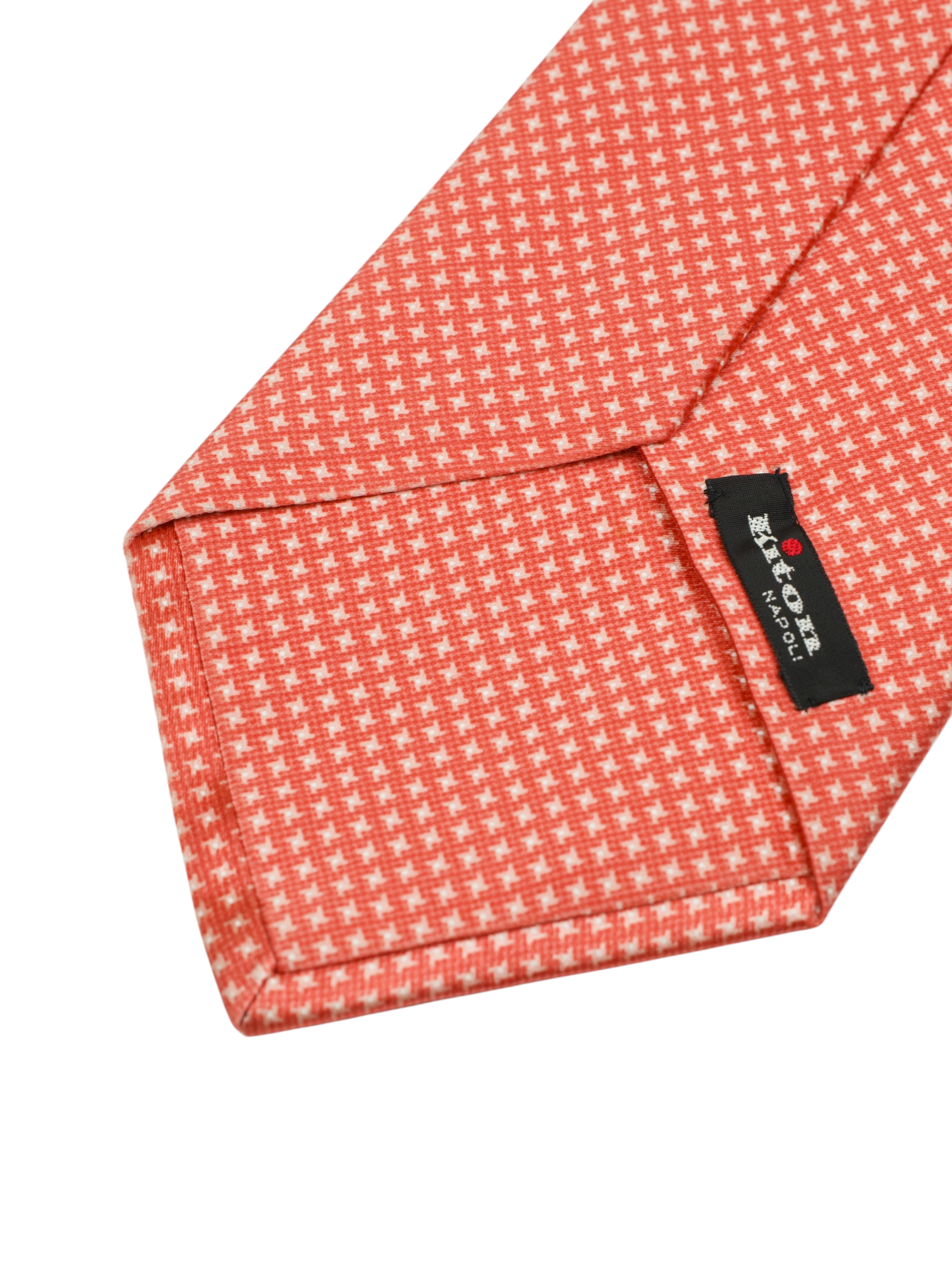 Kiton 5-Fold Coral Red Silk Puppytooth Tie
