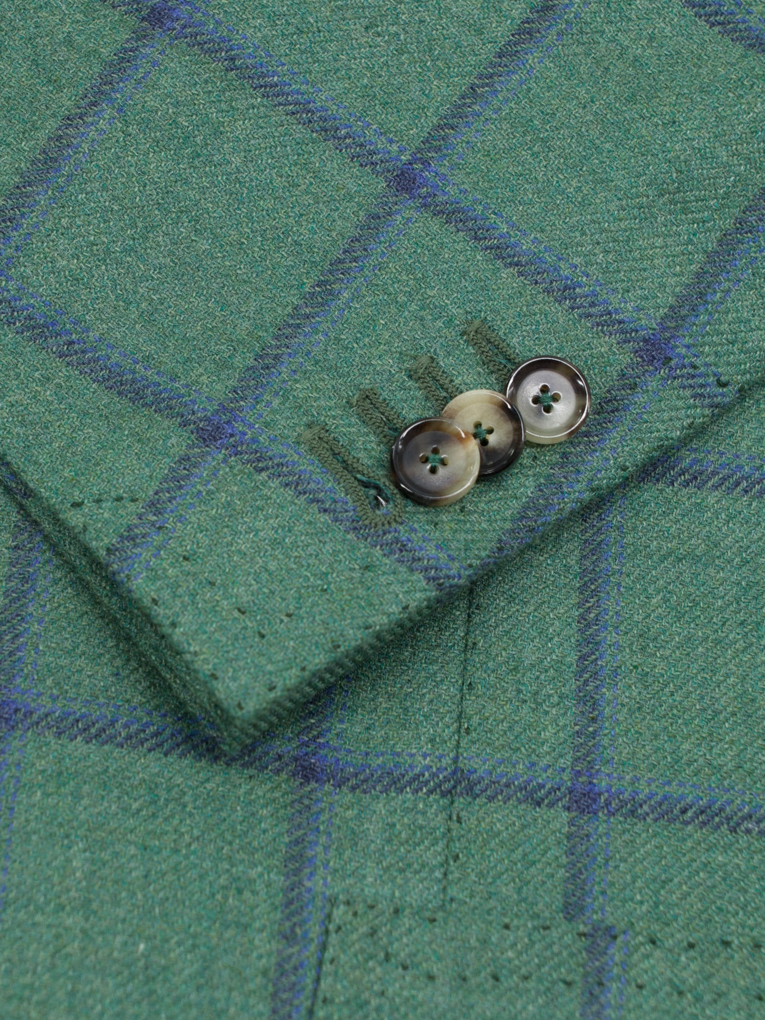 Cesare Attolini Light Green & Blue Cashmere Silk Blend Windowpane Jacket