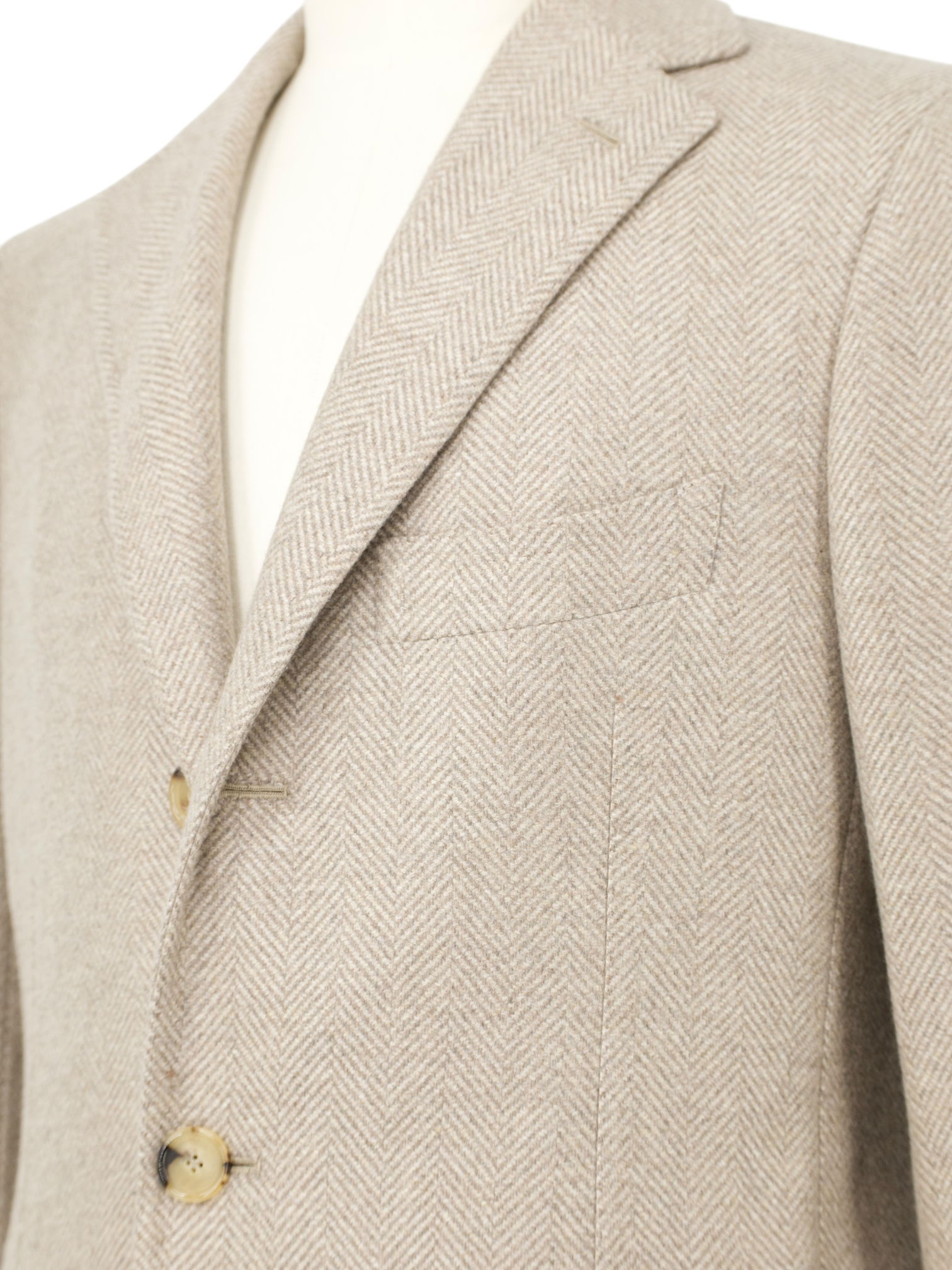 Cesare Attolini Taupe Pure Cashmere Herringbone Sartorial Polo Coat