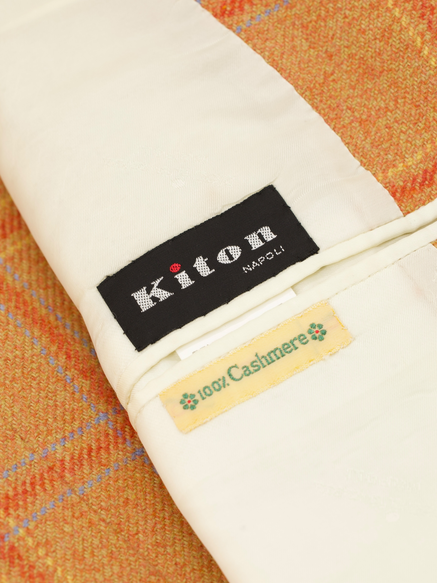 Kiton Sunset Orange & Coral Red Pure Cashmere Windowpane Jacket
